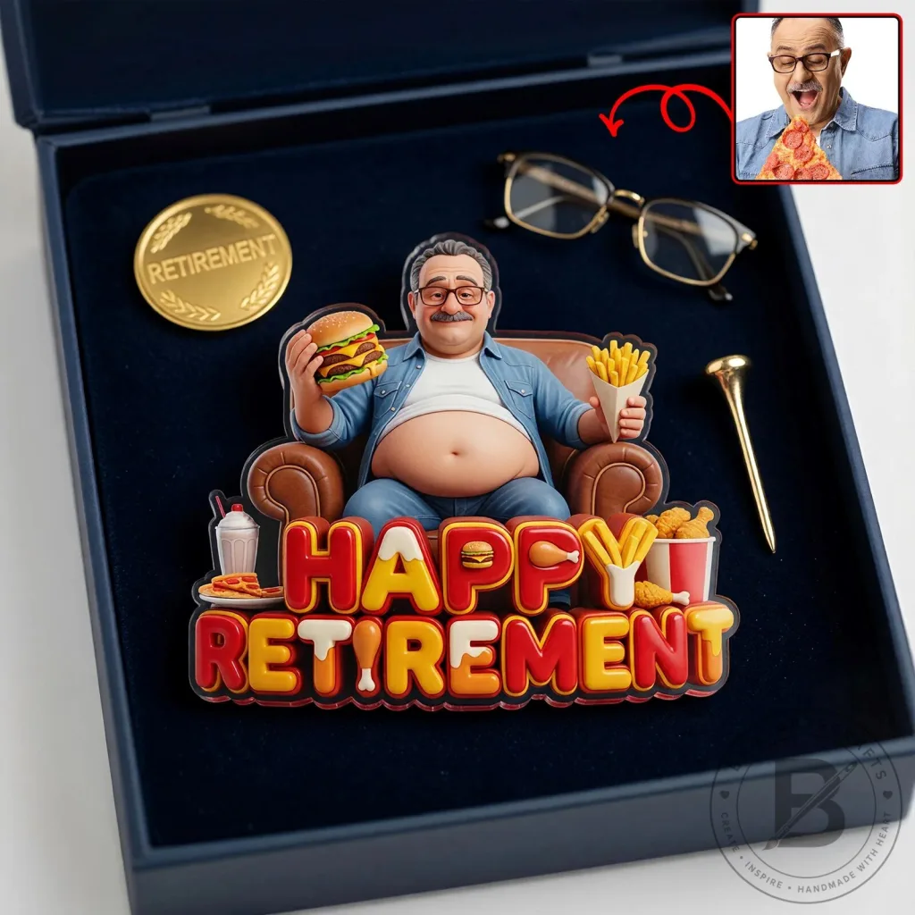 Happy Retirement Man Eating Burger And Fries Fridge Magnet