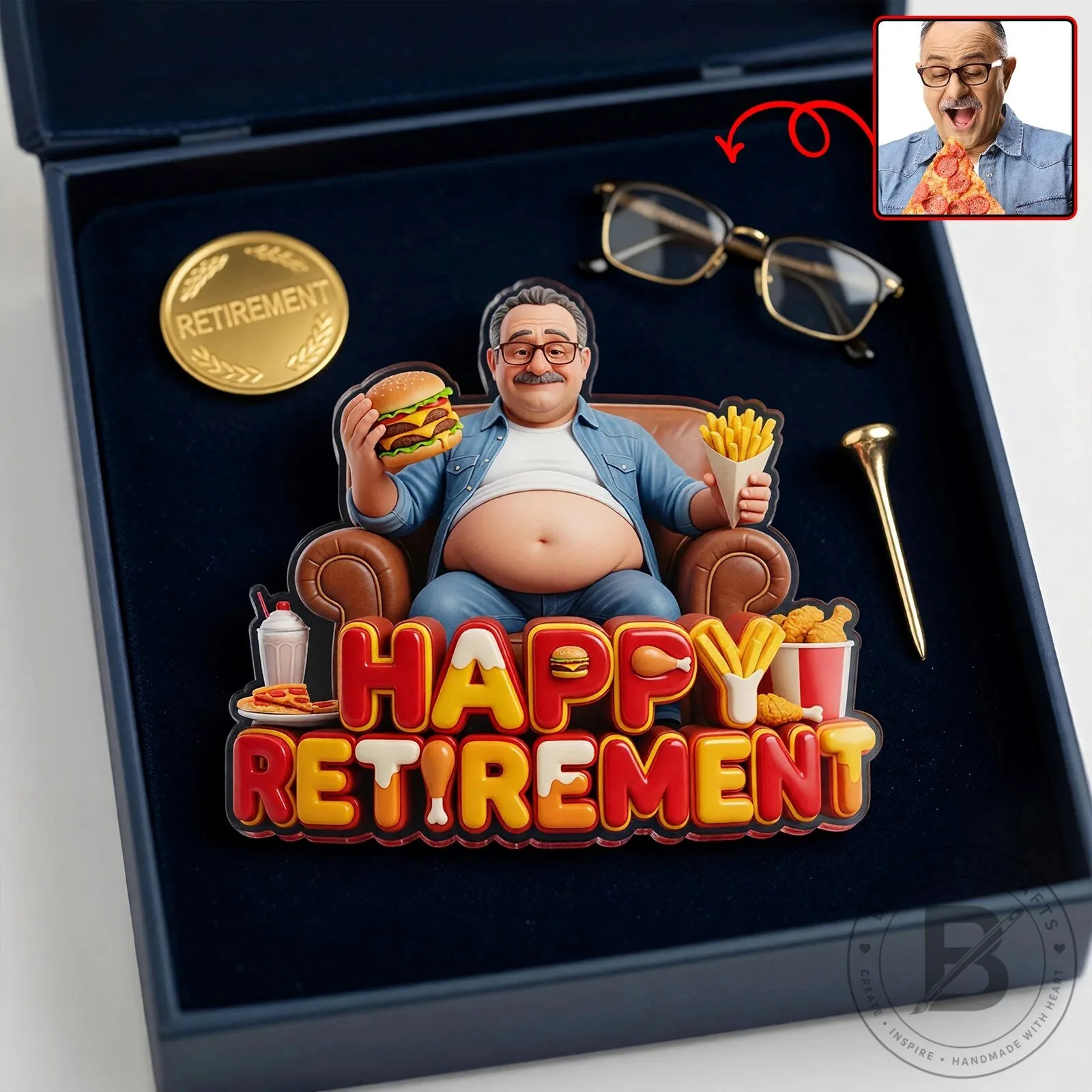 Happy Retirement Man Eating Burger And Fries Fridge Magnet 2 Happy Retirement Man Eating Burger And Fries Fridge Magnet