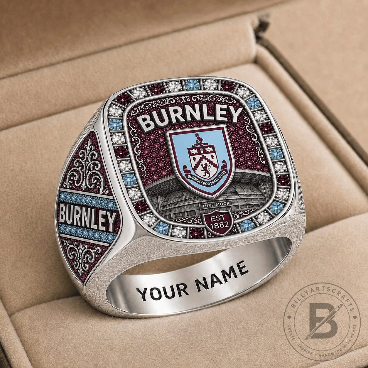 Burnley Football Club Championship Ring Custom Engraved Name Fan Jewelry Gift