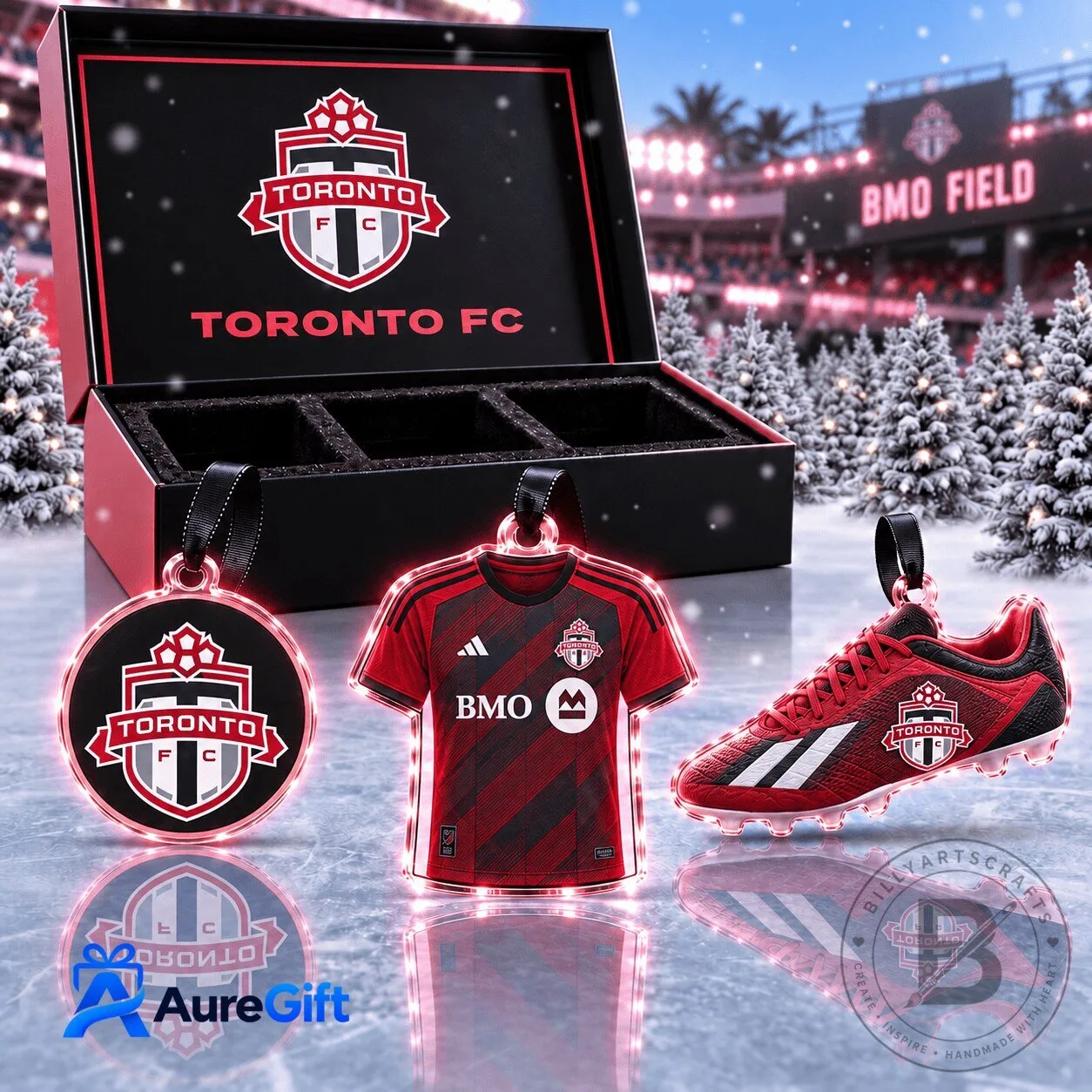 Toronto FC Major League Soccer Christmas Kickoff Personalized Set of Three Acrylic Ornaments