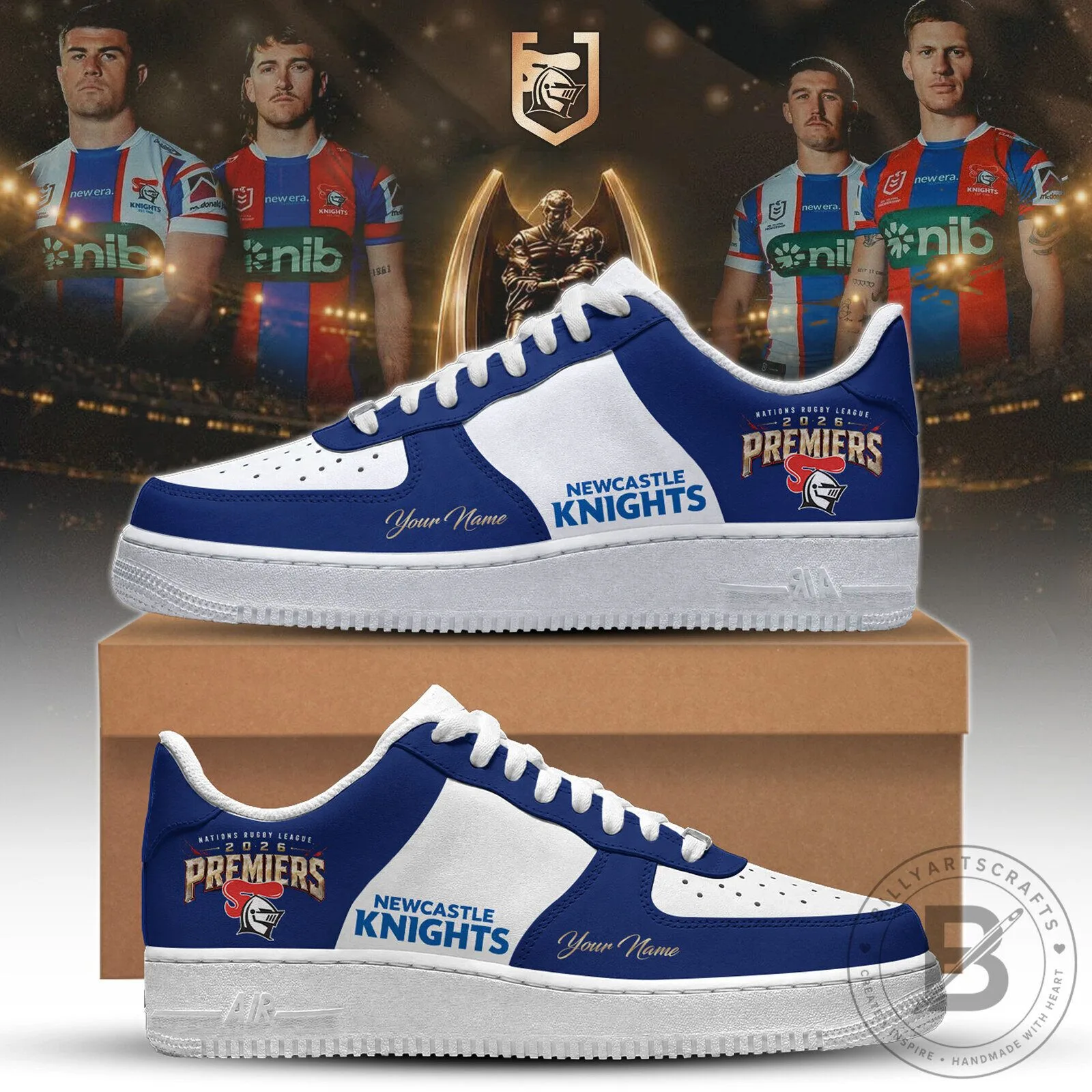 Newcastle Knights Rugby League 2026 Premiers Custom Name Sneakers