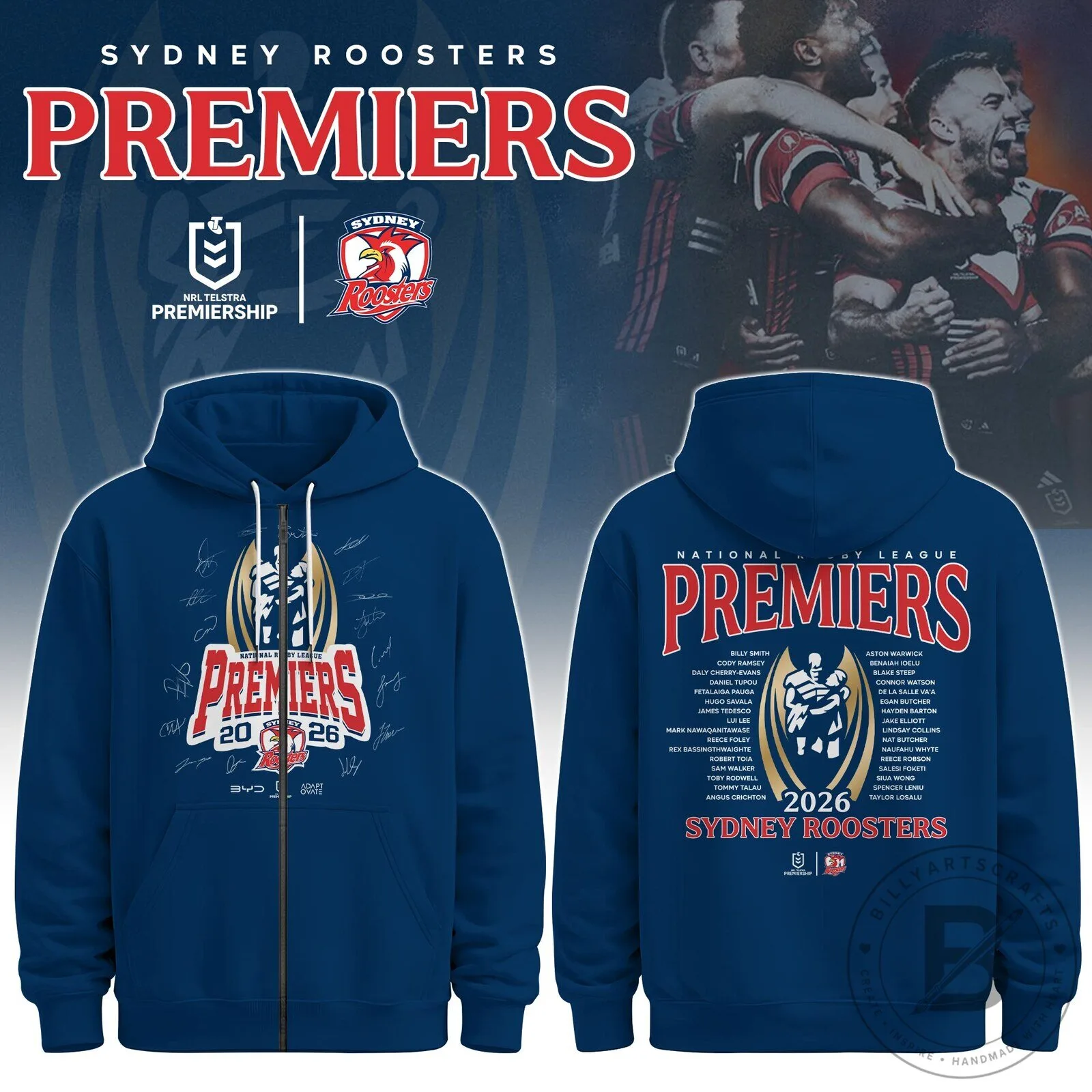 Sydney Roosters National Rugby League Premiers 2026 Commemorative Zip Hoodie