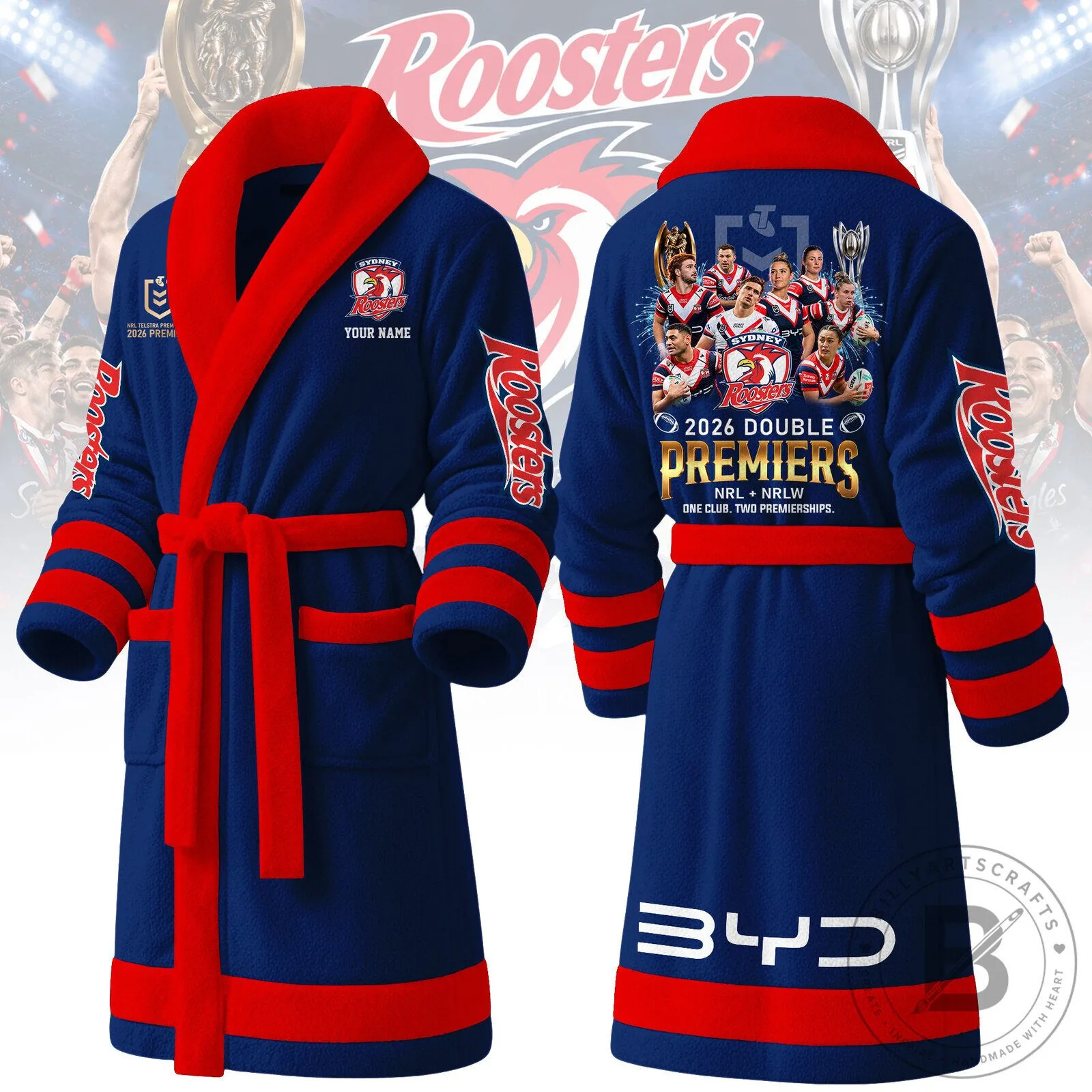 Sydney Roosters 2026 Double Premiers NRL Rugby League Fleece Bathrobe