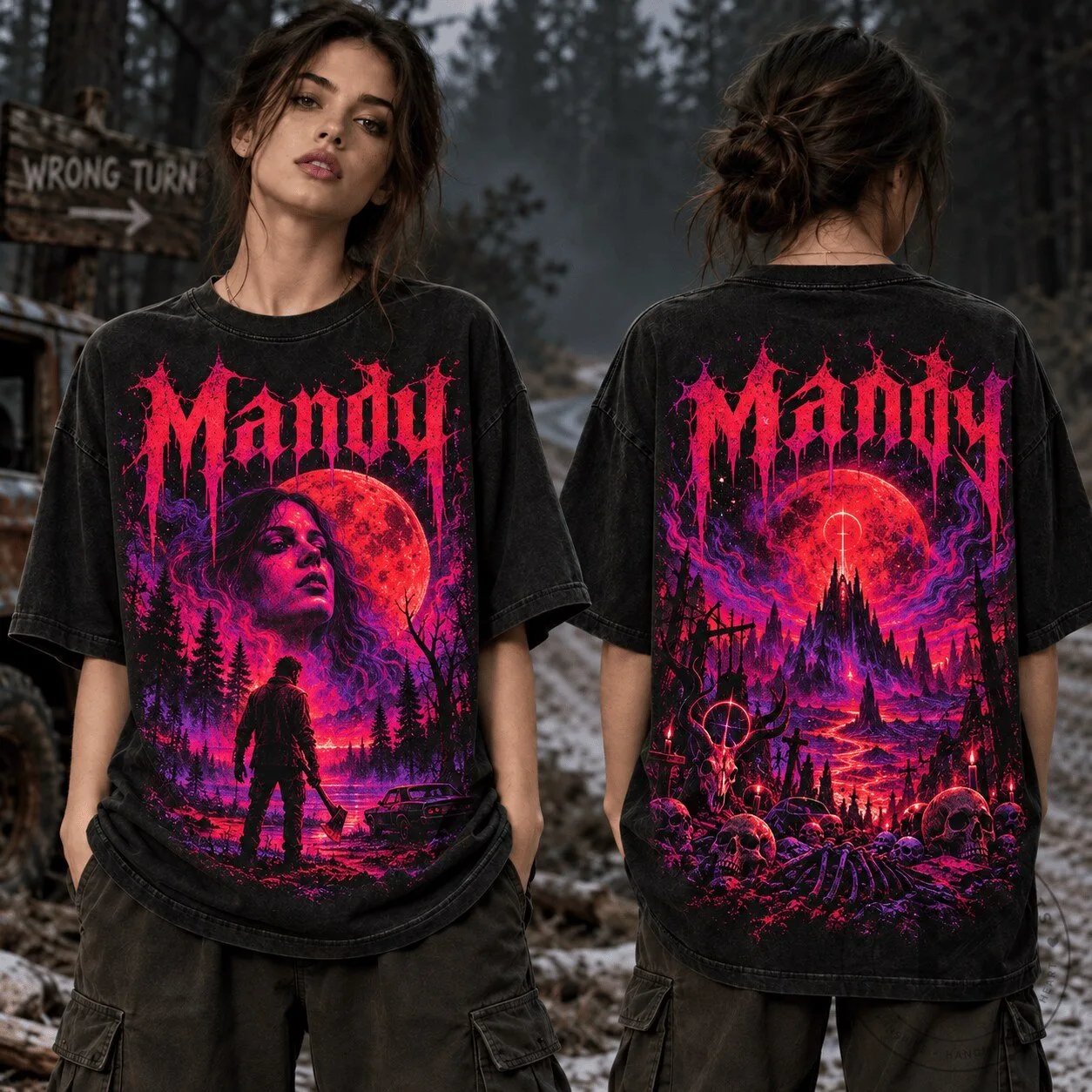 Mandy Movie Cult Horror Film Graphic Design Black Washed T-Shirt