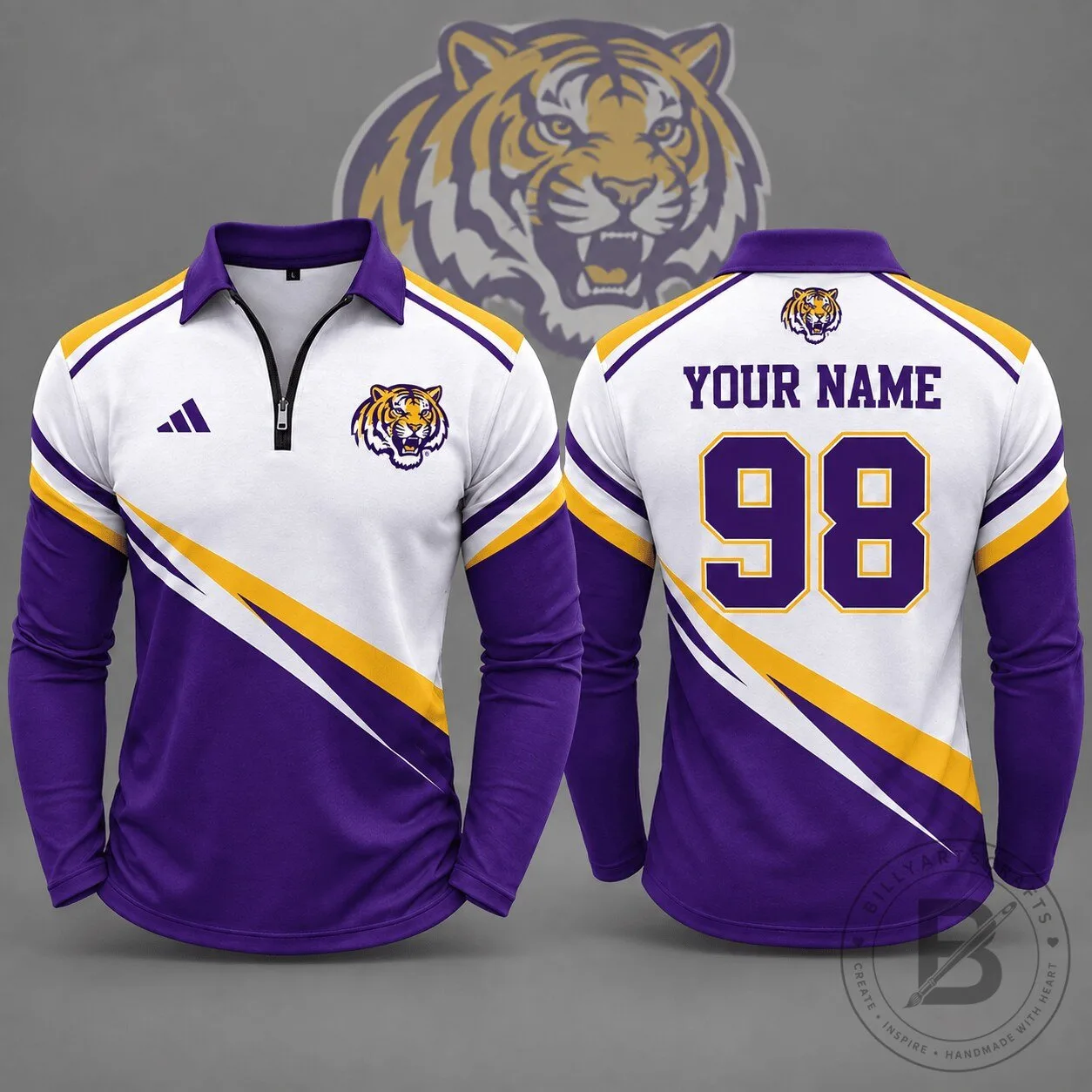 LSU Tigers Personalized Elite Motion Quarter Zip Long Sleeve Polo Shirt