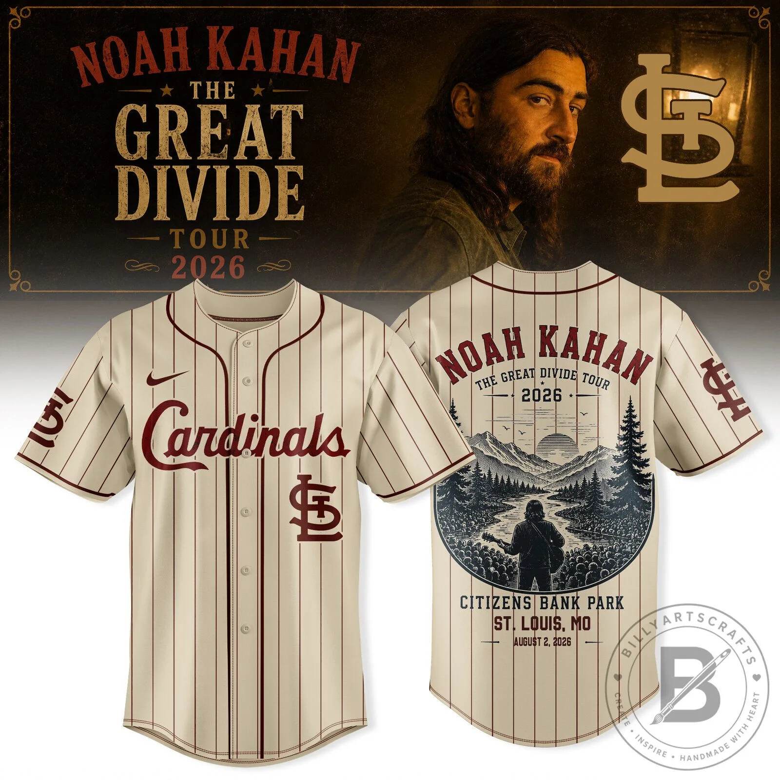 Noah Kahan The Great Divide Tour 2026 St. Louis Cardinals Baseball Jersey