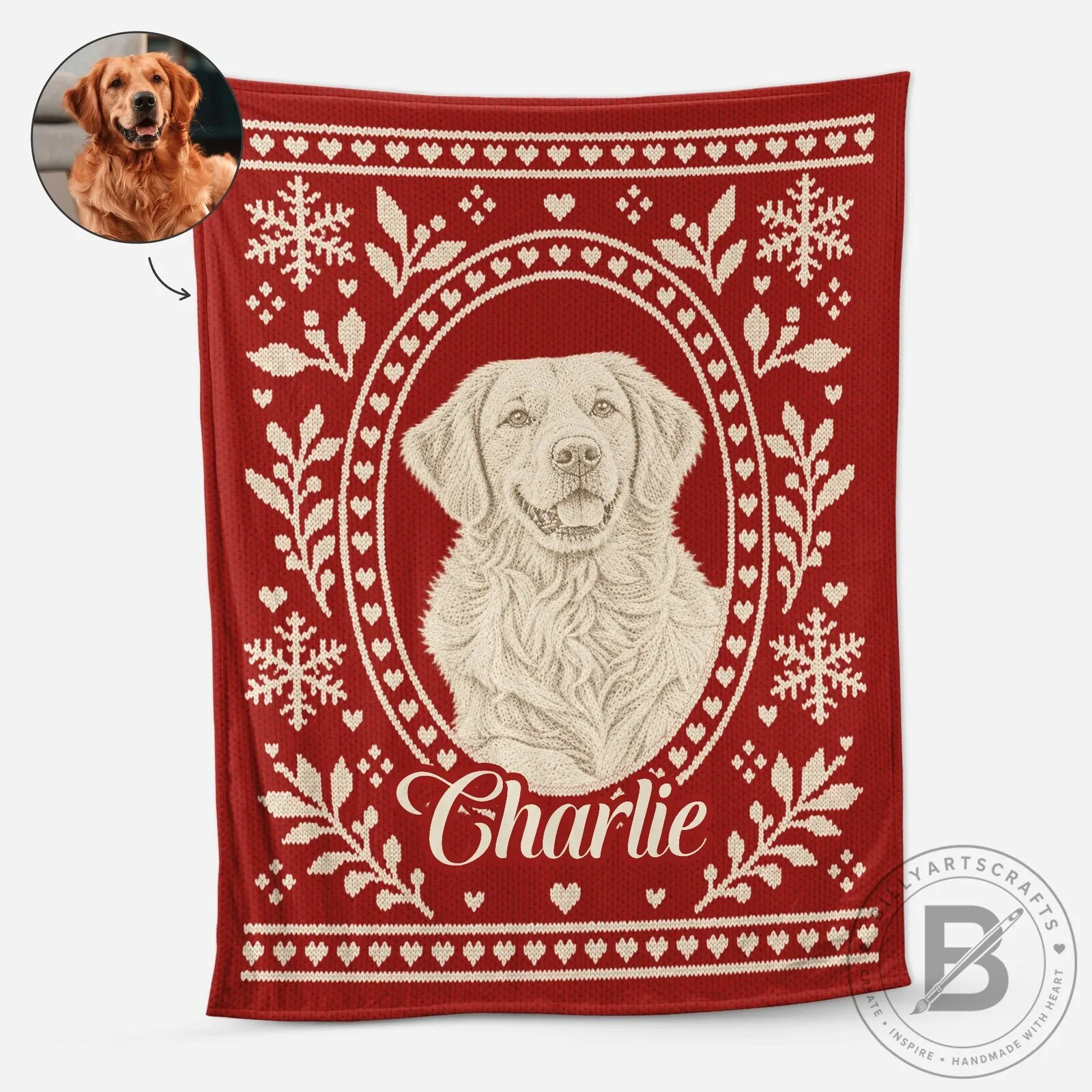 Personalized Golden Retriever Dog Photo Christmas Knitted Blanket