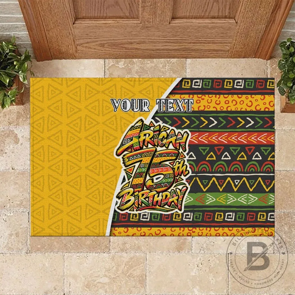 Personalized African 75th Birthday Tribal Geometric Heritage Pattern Doormat