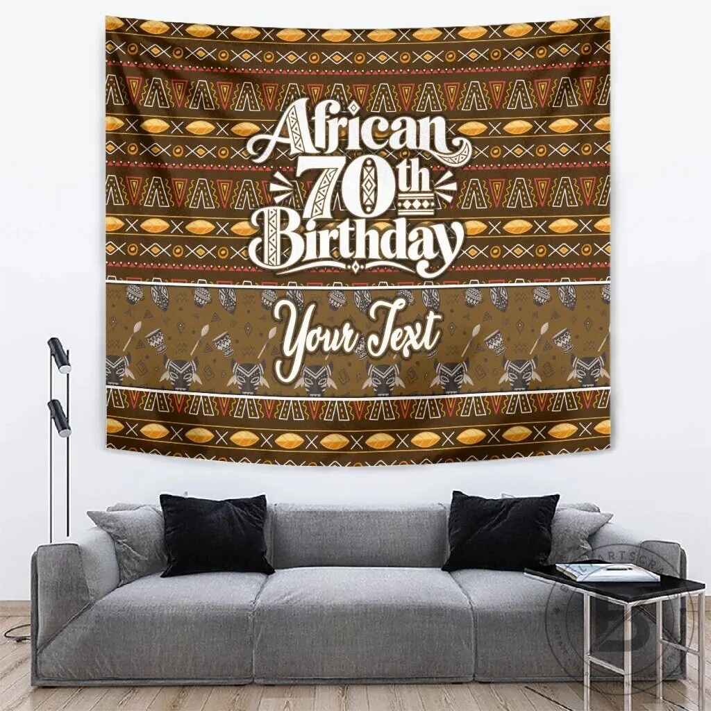 Personalized African 70th Birthday Tribal Mudcloth Wall Tapestry