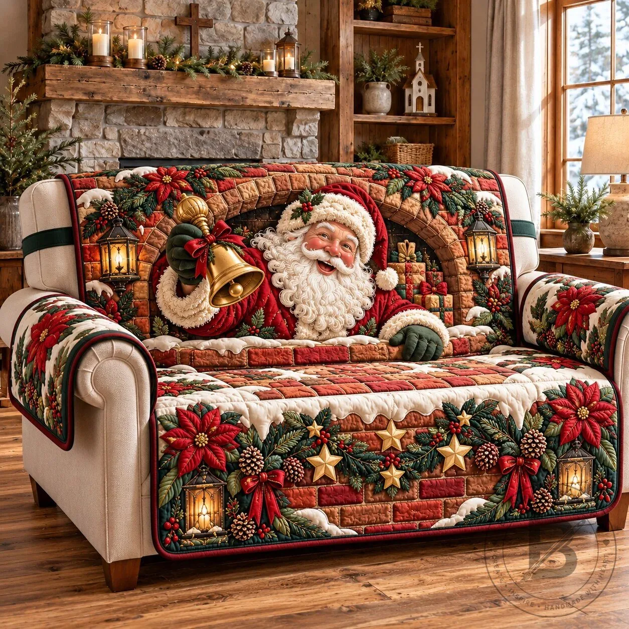 Christmas Santa Claus Brick Arch Quilted Sofa Cover