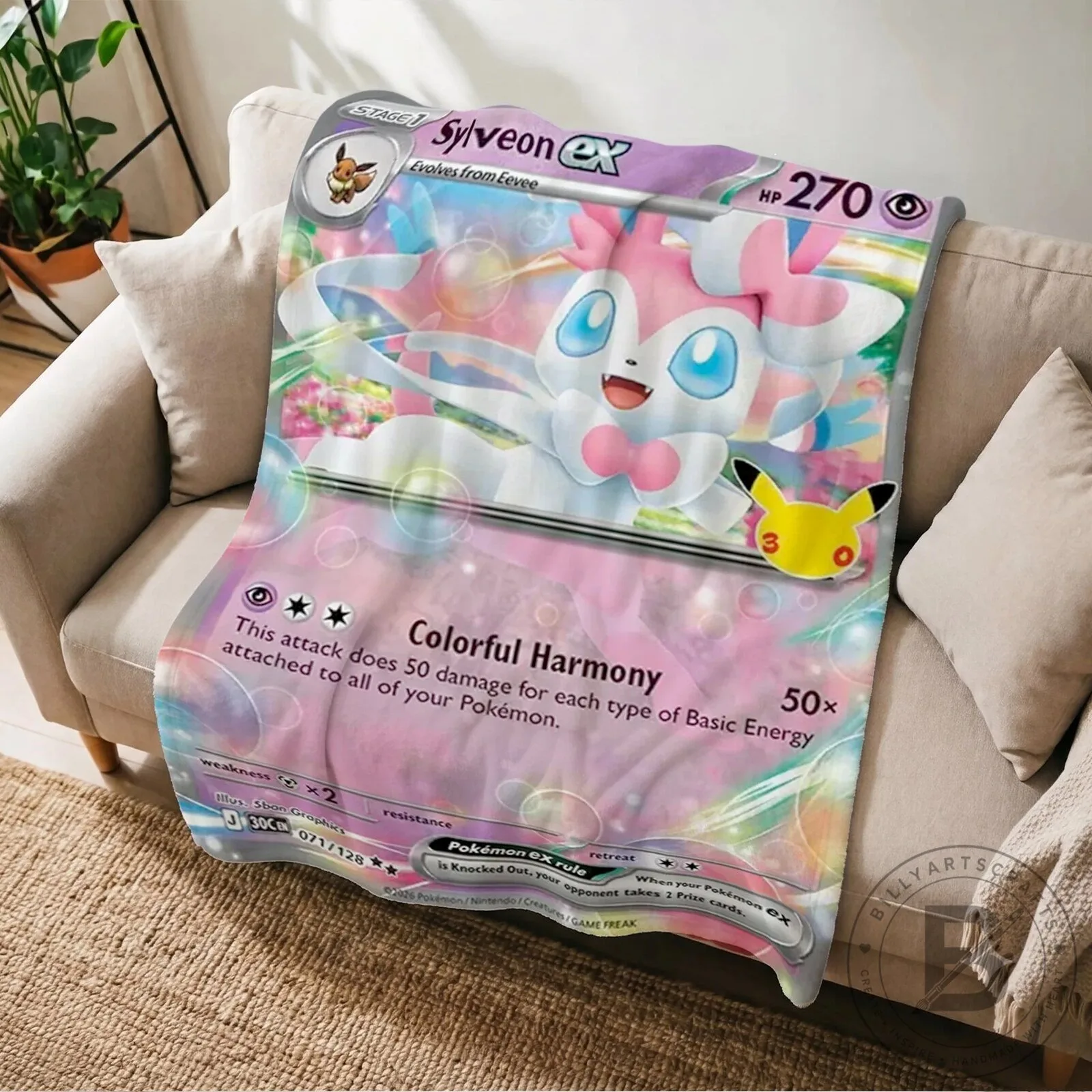 Pokemon Sylveon ex Colorful Harmony Card Art Soft Fleece Blanket