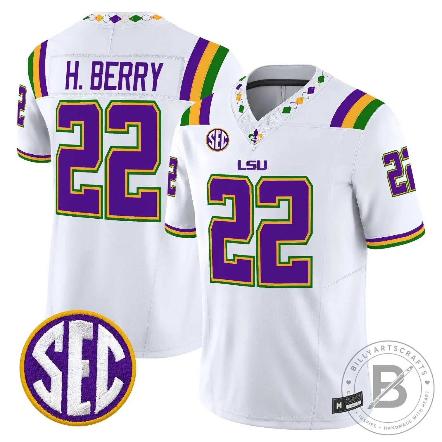 LSU Tigers Mardi Gras Edition Football Jersey - White Number 10 Leavitt 42 LSU Tigers Mardi Gras Edition Football Jersey - White Number 10 Leavitt
