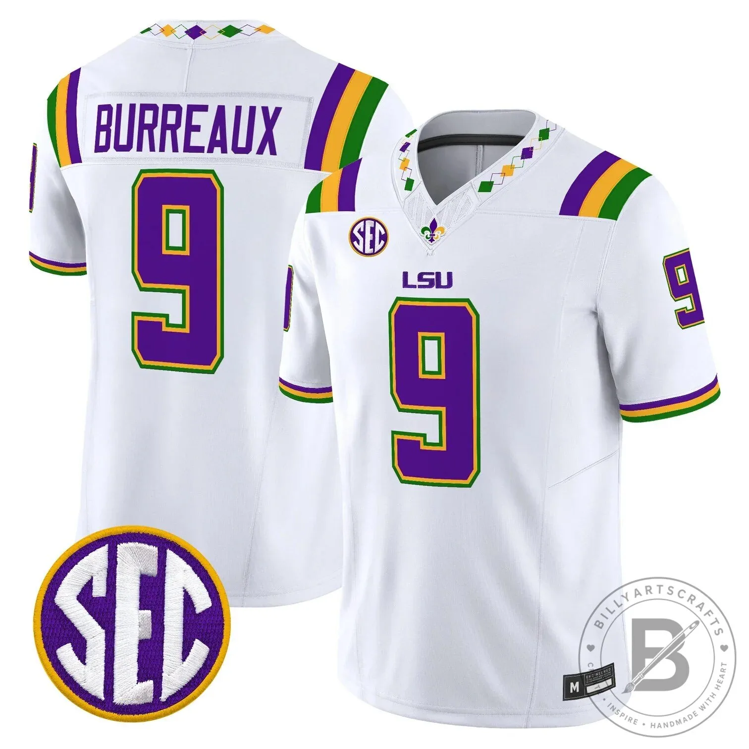LSU Tigers Mardi Gras Edition Football Jersey - White Number 10 Leavitt 43 LSU Tigers Mardi Gras Edition Football Jersey - White Number 10 Leavitt