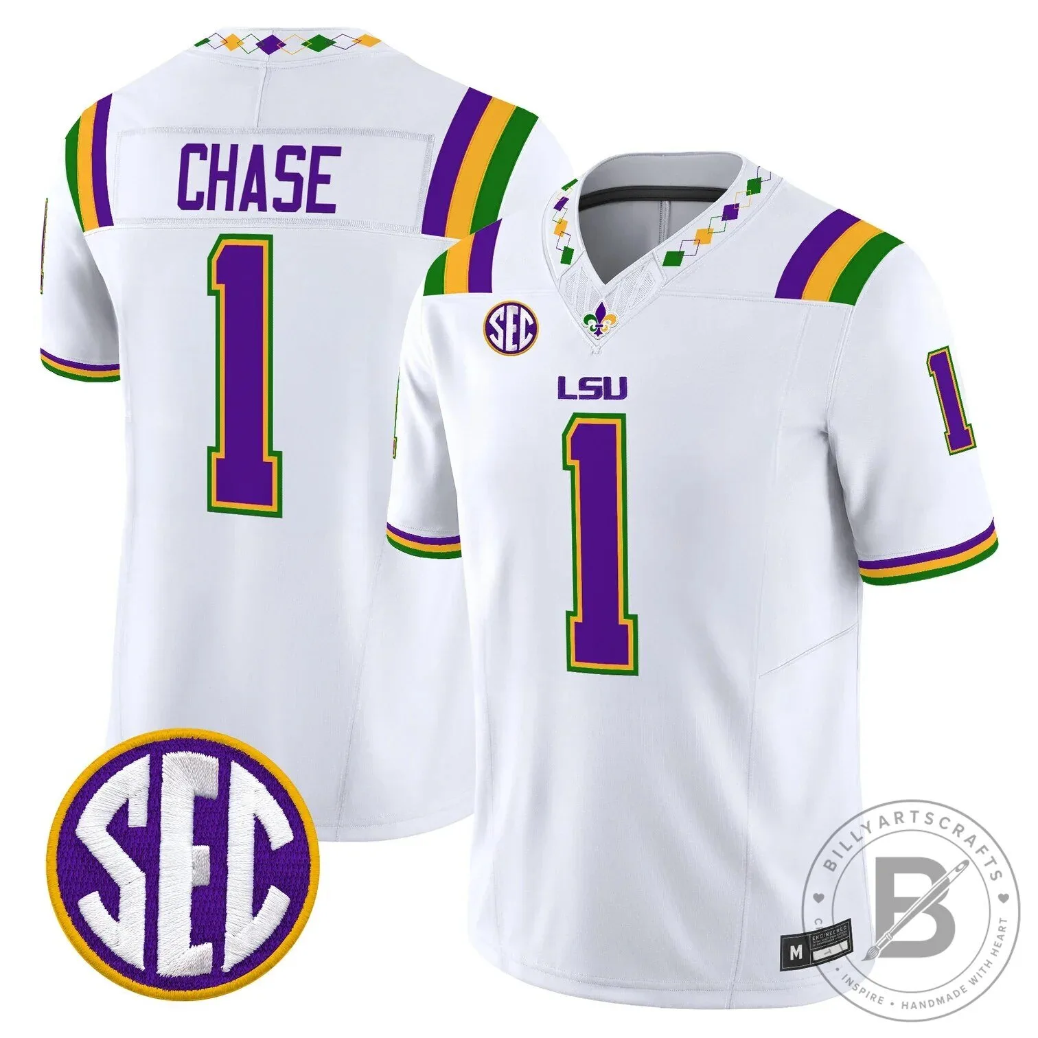LSU Tigers Mardi Gras Edition Football Jersey - White Number 10 Leavitt 44 LSU Tigers Mardi Gras Edition Football Jersey - White Number 10 Leavitt