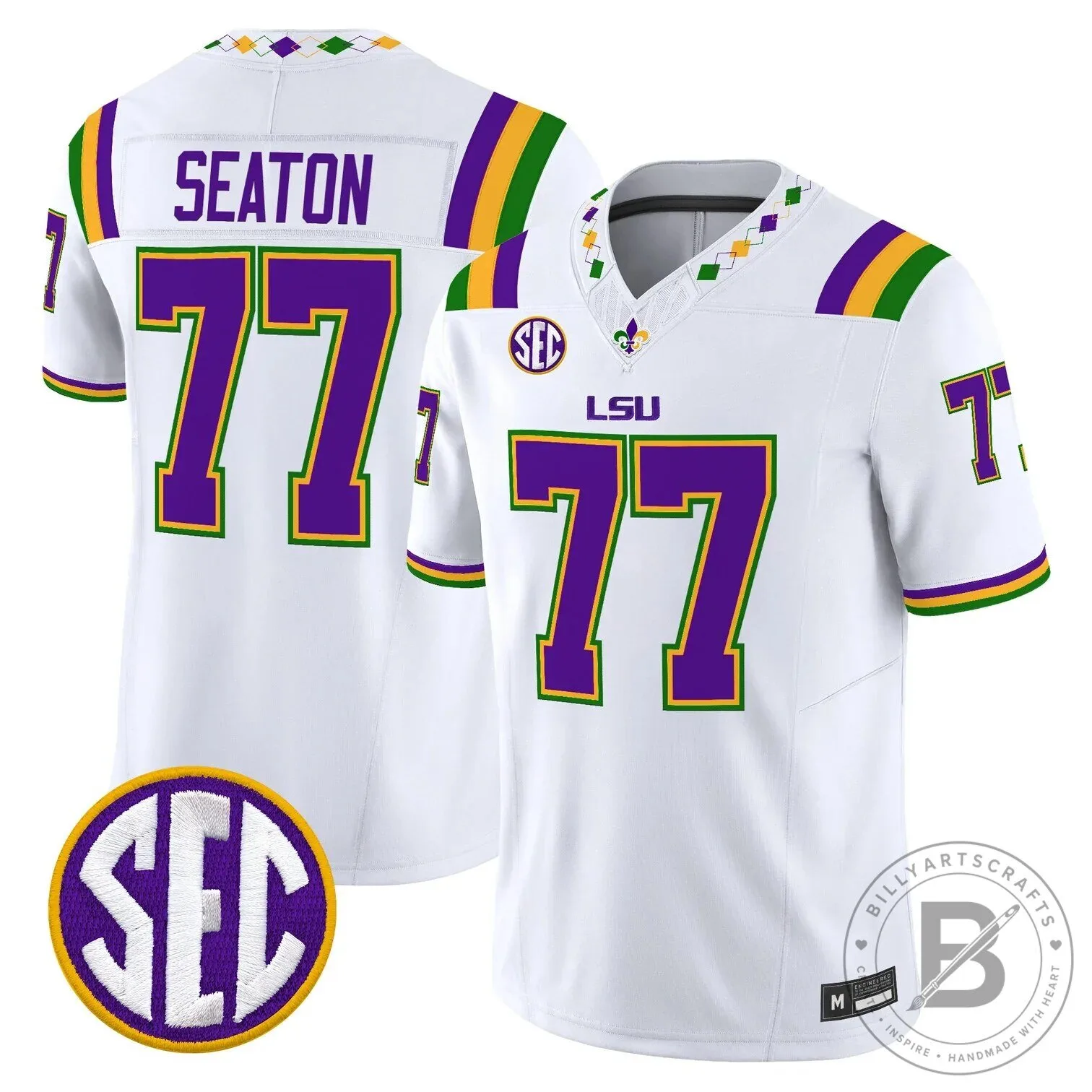 LSU Tigers Mardi Gras Edition Football Jersey - White Number 10 Leavitt 46 LSU Tigers Mardi Gras Edition Football Jersey - White Number 10 Leavitt