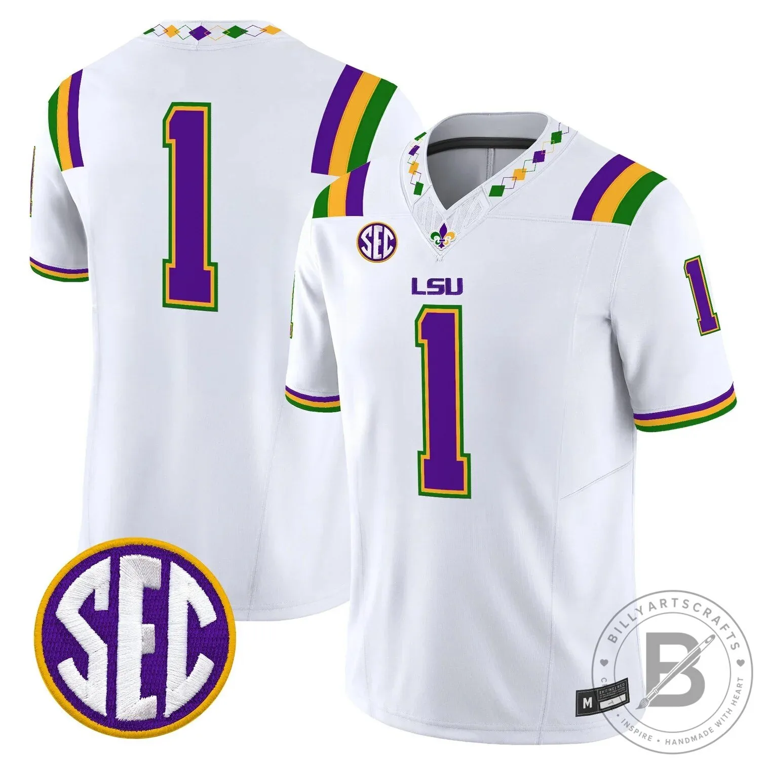 LSU Tigers Mardi Gras Edition Football Jersey - White Number 10 Leavitt 47 LSU Tigers Mardi Gras Edition Football Jersey - White Number 10 Leavitt