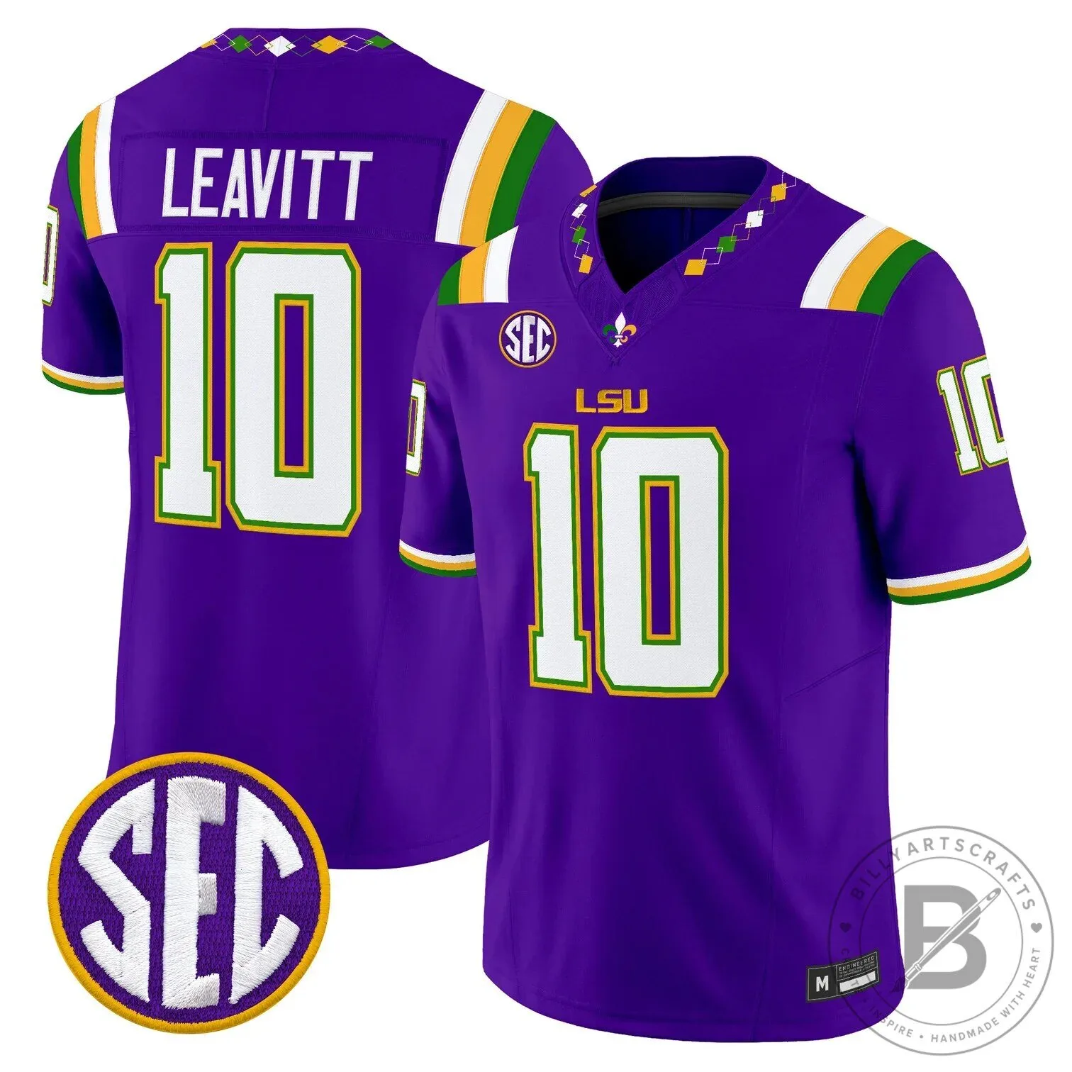 LSU Tigers Mardi Gras Edition Football Jersey - White Number 10 Leavitt 48 LSU Tigers Mardi Gras Edition Football Jersey - White Number 10 Leavitt