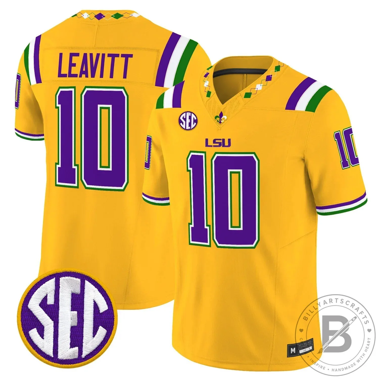 LSU Tigers Mardi Gras Edition Football Jersey - White Number 10 Leavitt 60 LSU Tigers Mardi Gras Edition Football Jersey - White Number 10 Leavitt