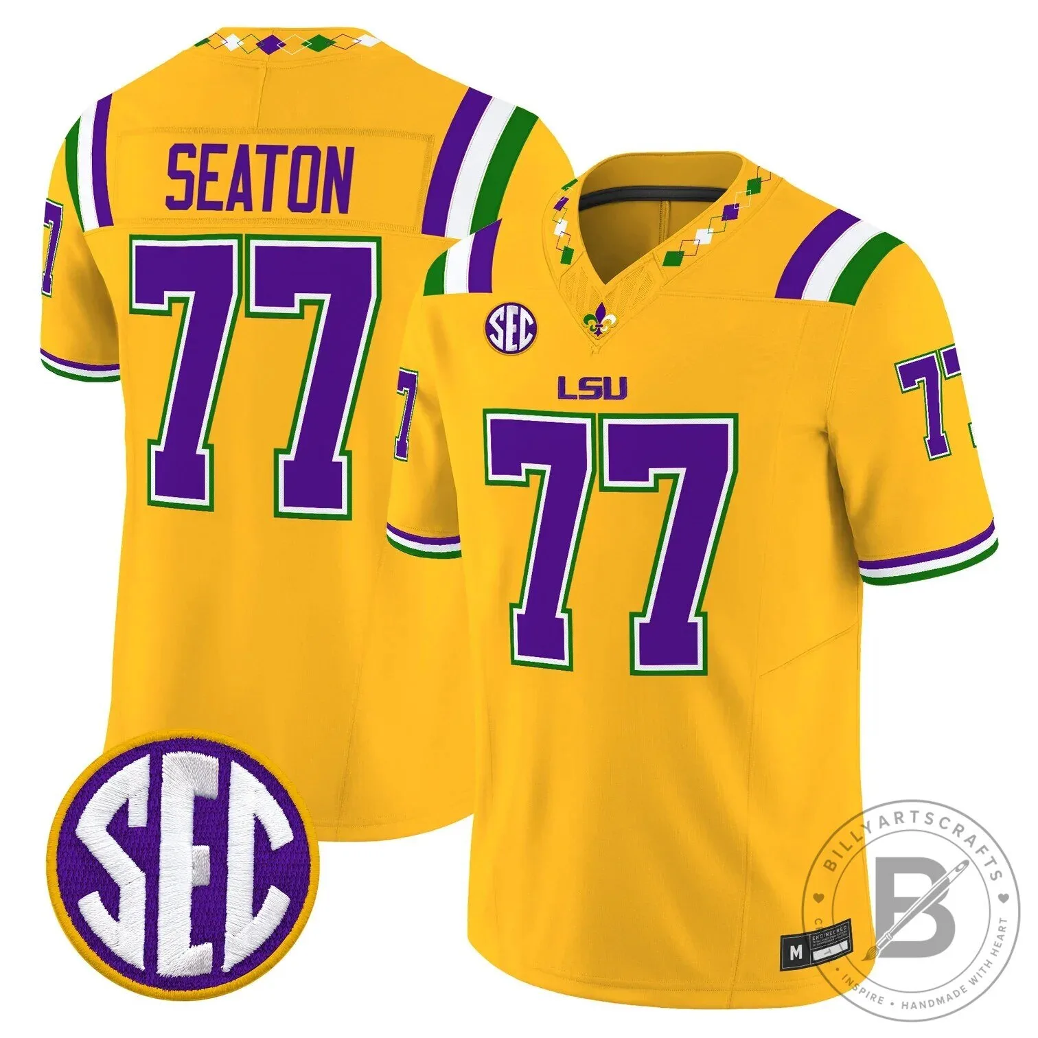 LSU Tigers Mardi Gras Edition Football Jersey - White Number 10 Leavitt 68 LSU Tigers Mardi Gras Edition Football Jersey - White Number 10 Leavitt