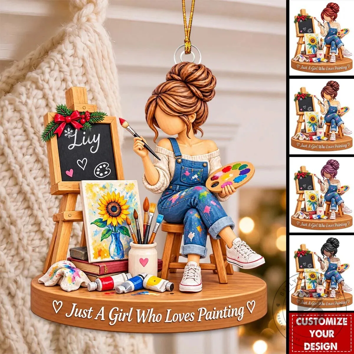 Personalized Artist Girl Painting Christmas Tree Ornament Holiday Keepsake Gift
