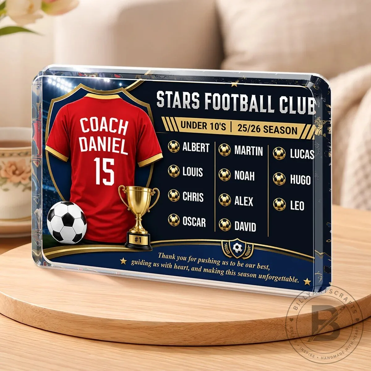 Stars Football Club Personalized Coach and Team Roster Acrylic Plaque Gift 10 Stars Football Club Personalized Coach and Team Roster Acrylic Plaque Gift