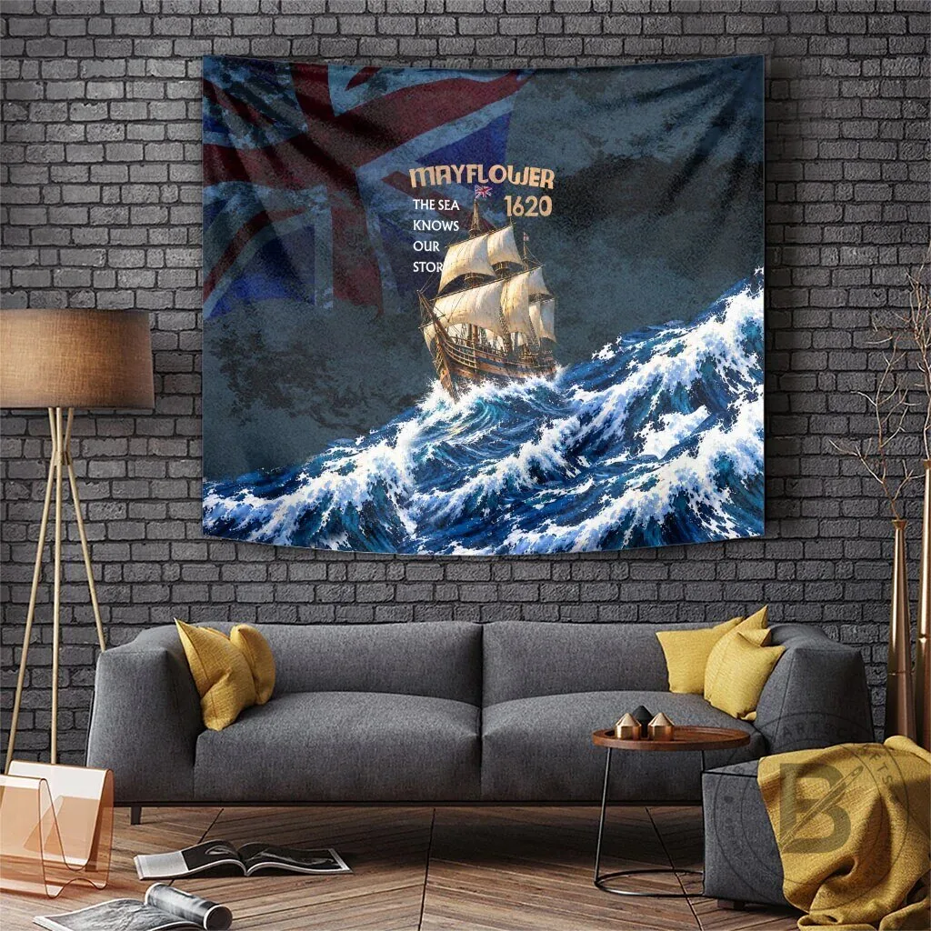 Mayflower 1620 Ship Ocean Waves Nautical Vintage Wall Tapestry
