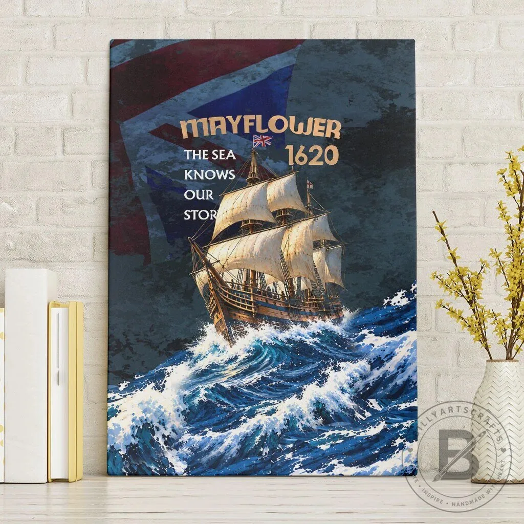 Mayflower 1620 Ship Vintage Nautical Ocean Waves Wall Art Canvas Print