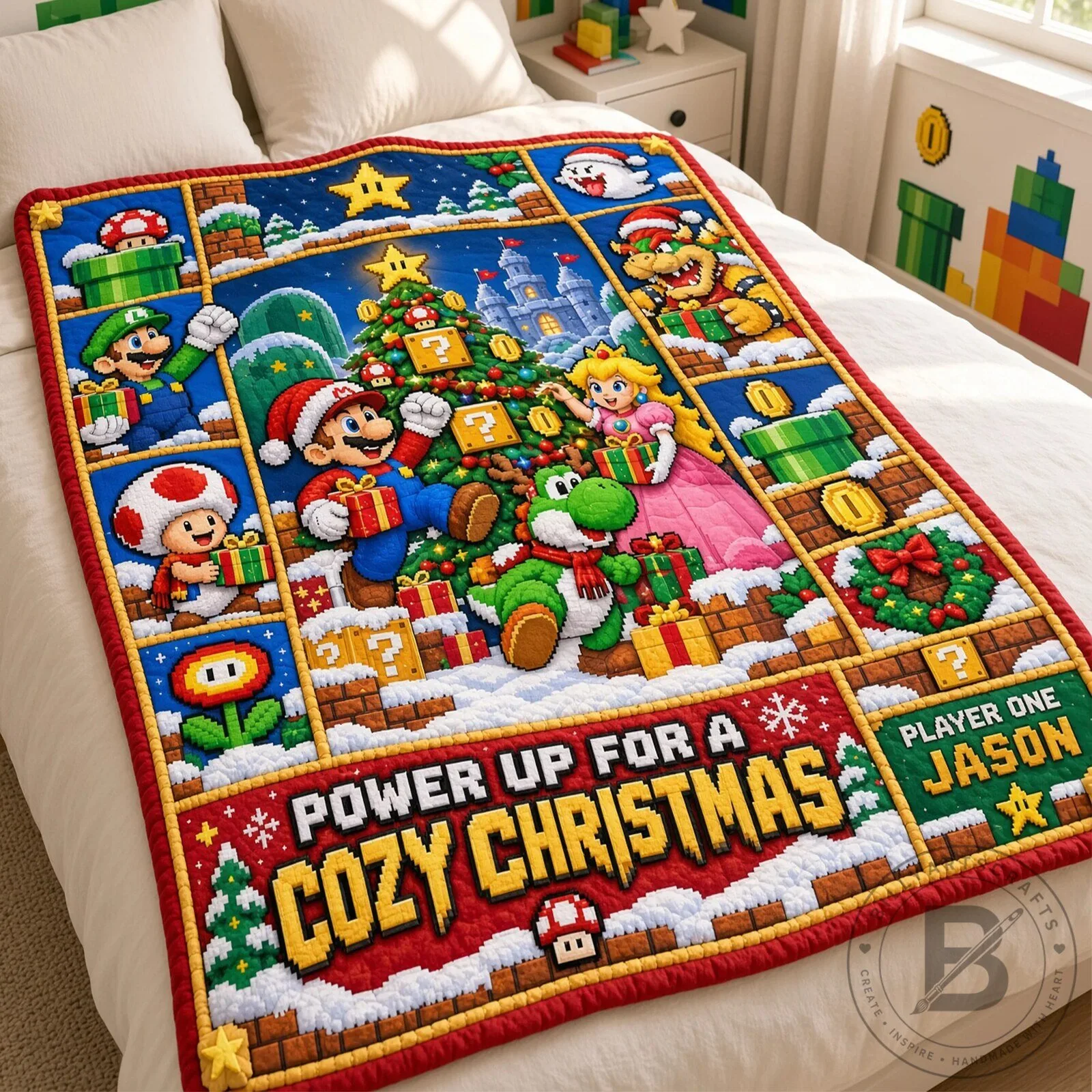 Super Mario Brothers Power Up For A Cozy Christmas Holiday Blanket