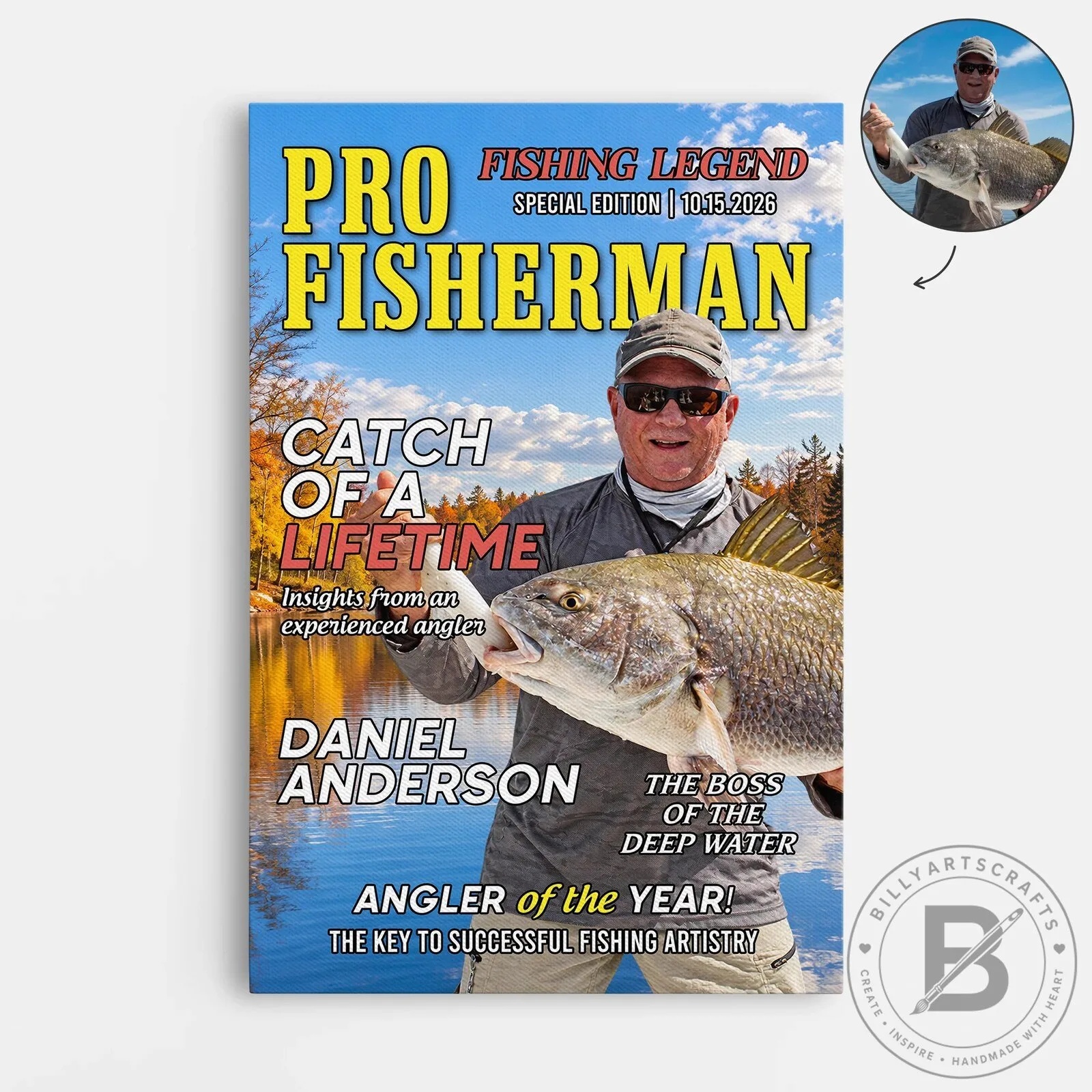 Personalized Pro Fisherman Magazine Cover Fishing Legend Canvas Wall Art
