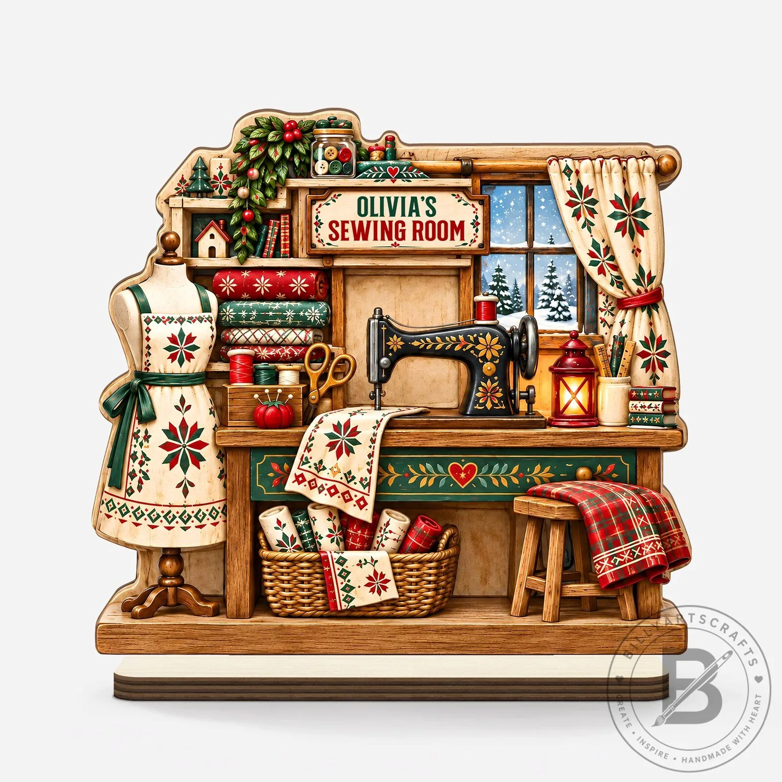 Personalized Sewing Room Christmas Wooden Plaque with Flat Stand 8 Personalized Sewing Room Christmas Wooden Plaque with Flat Stand