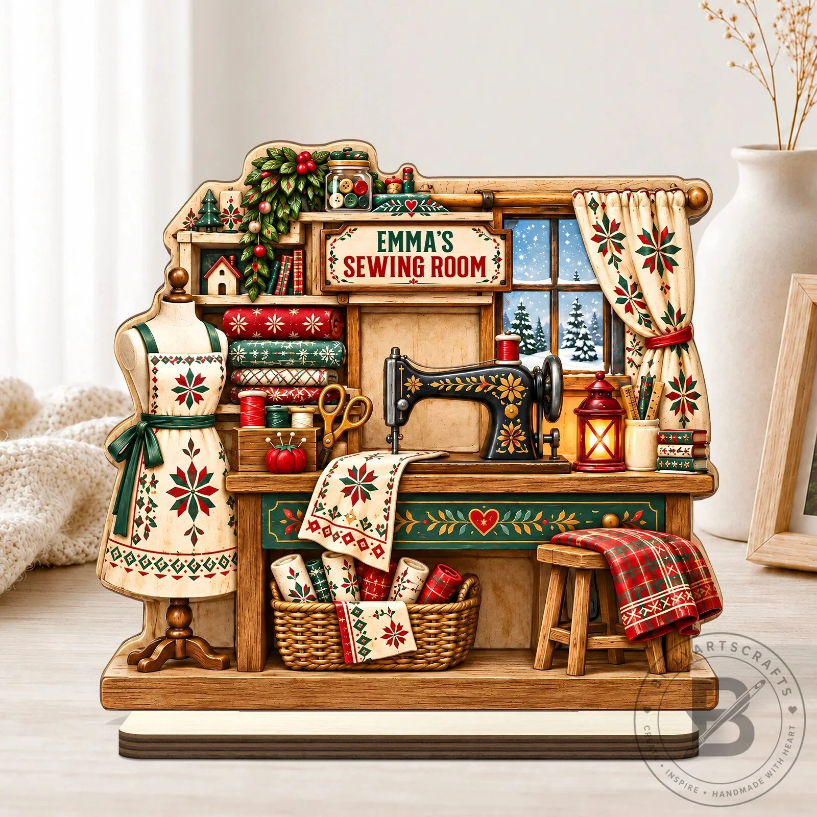Personalized Sewing Room Christmas Wooden Plaque with Flat Stand 9 Personalized Sewing Room Christmas Wooden Plaque with Flat Stand