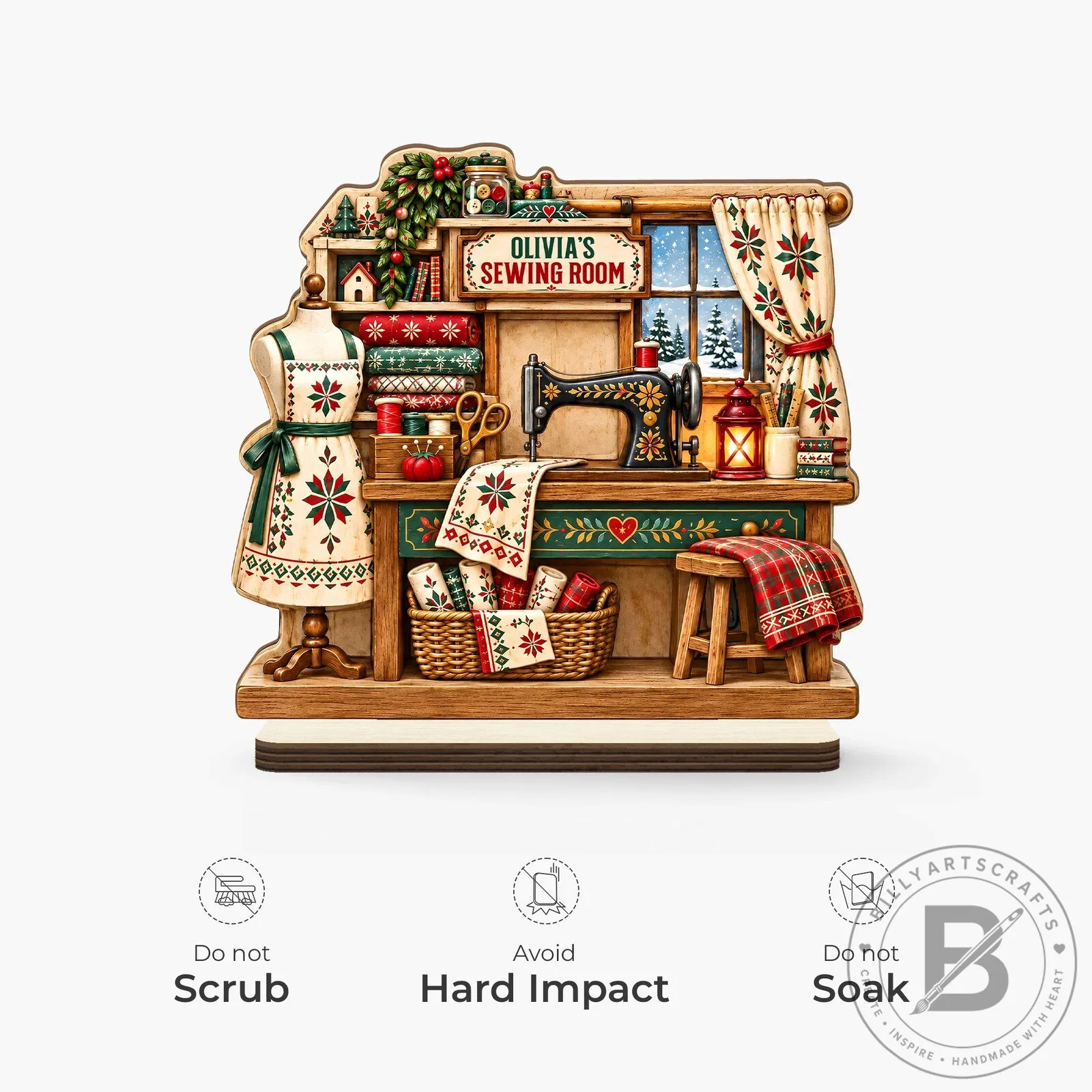 Personalized Sewing Room Christmas Wooden Plaque with Flat Stand 12 Personalized Sewing Room Christmas Wooden Plaque with Flat Stand