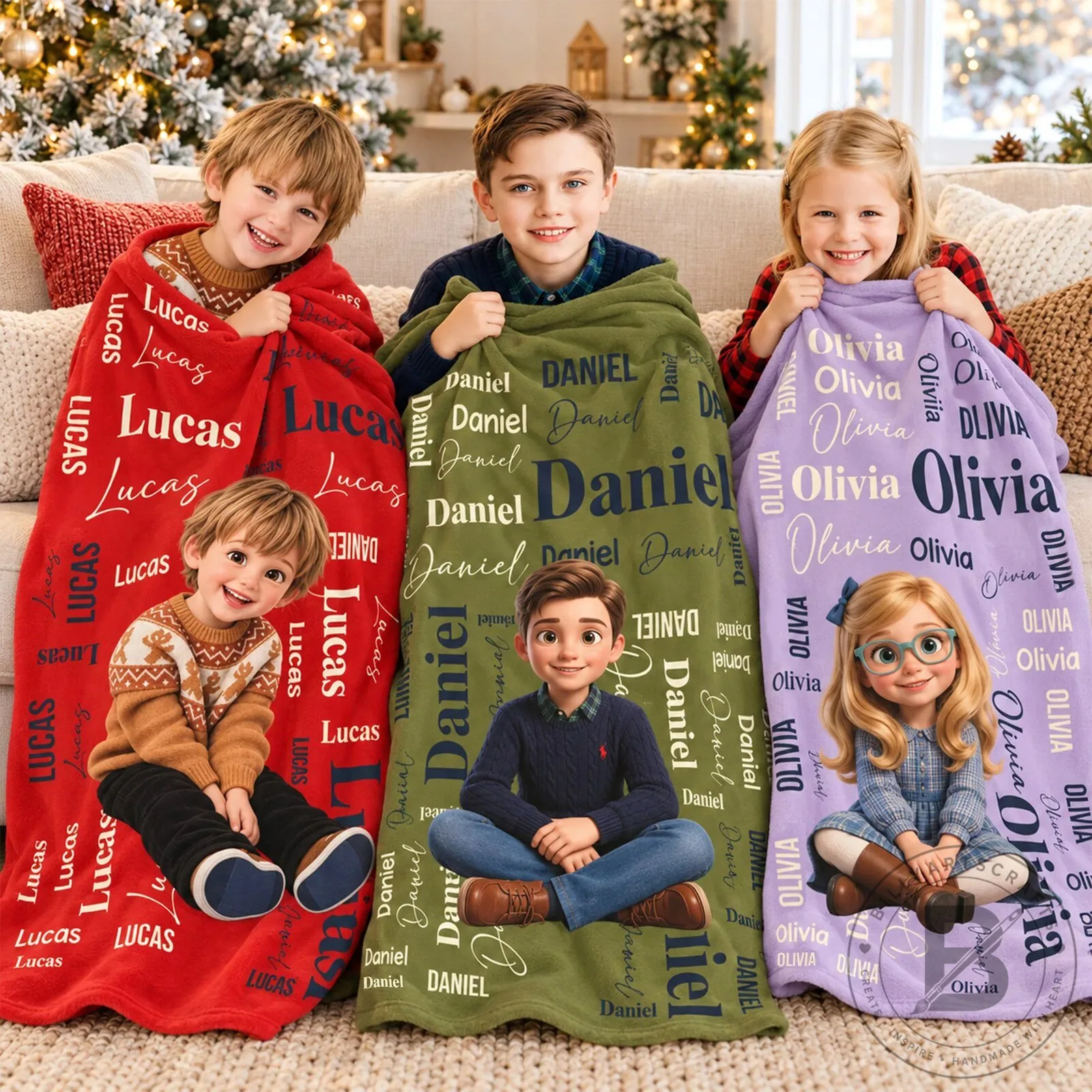 Personalized Name Blanket with Custom Cartoon Portrait for Kids and Adults