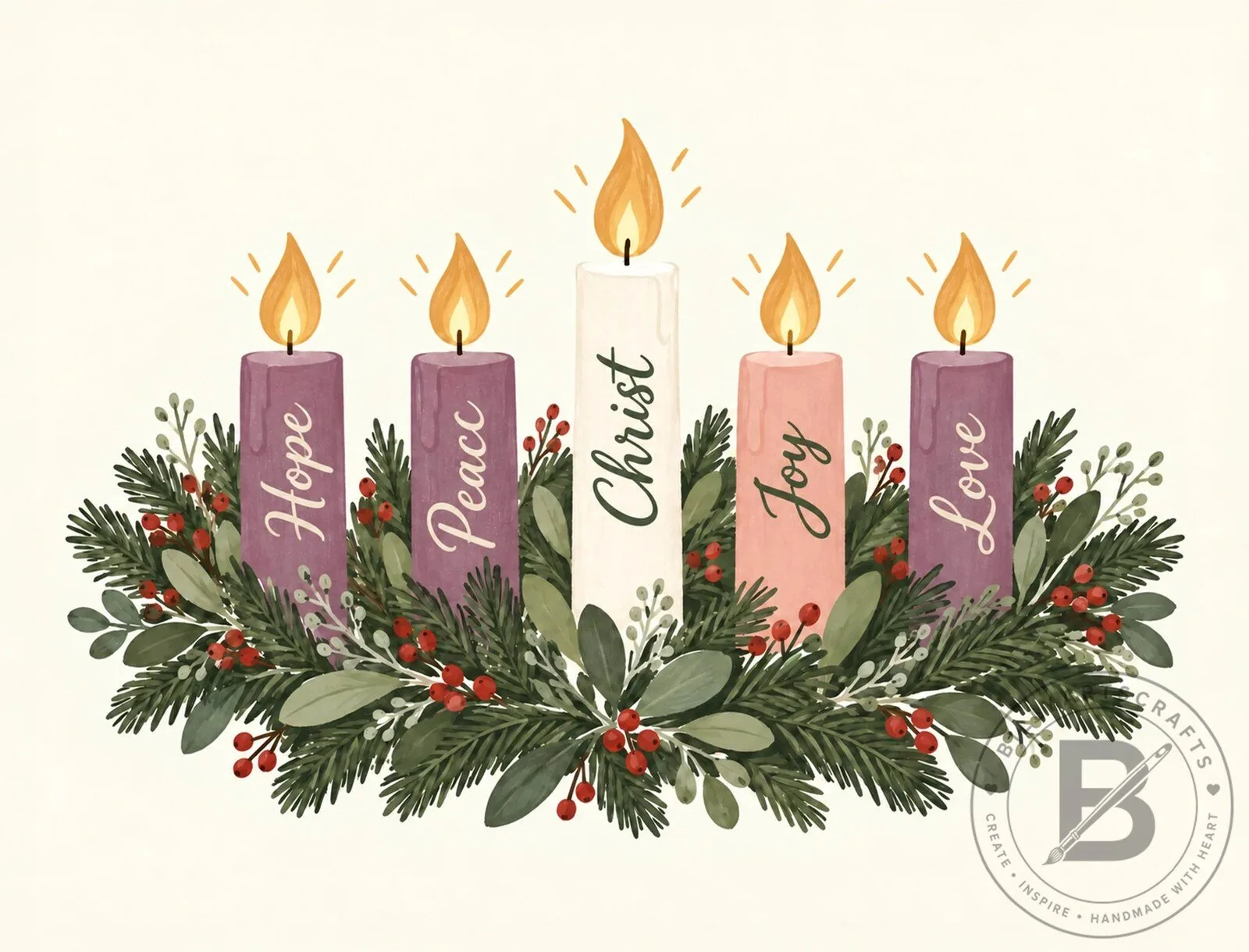 Christmas Advent Candles Wreath Hope Peace Joy Love Holiday Wall Art