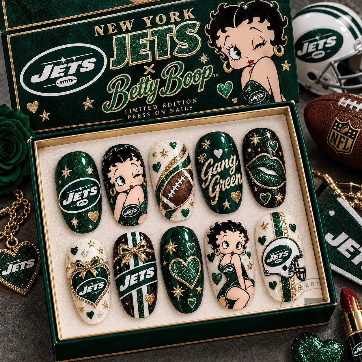 New York Jets Betty Boop Glamorous Football Fan Press-On Nails Set