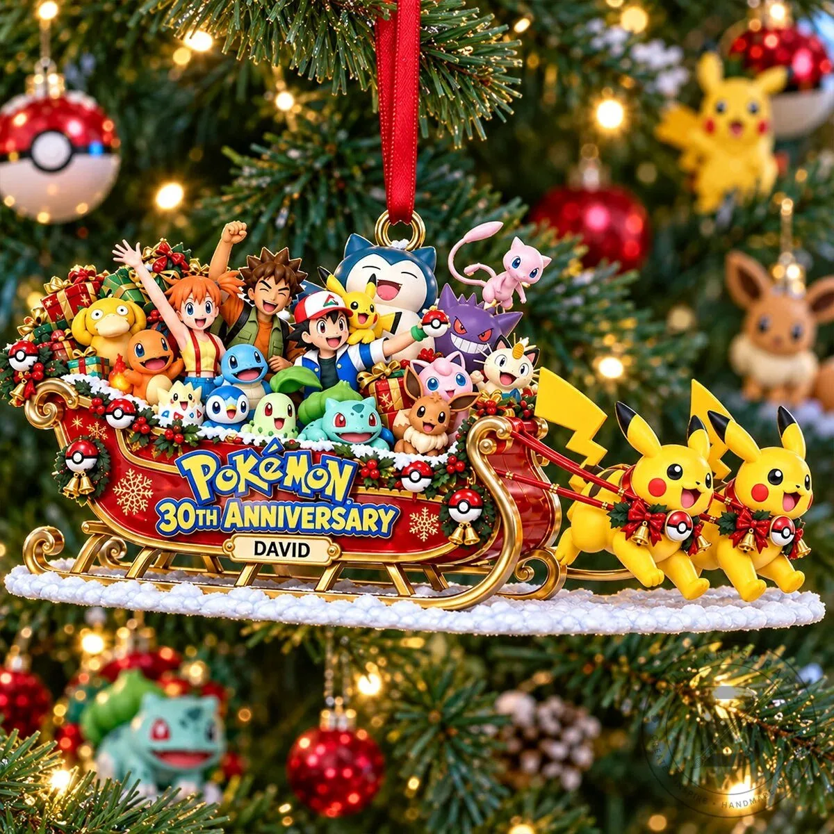 Pokemon 30th Anniversary Personalized Christmas Tree Ornament