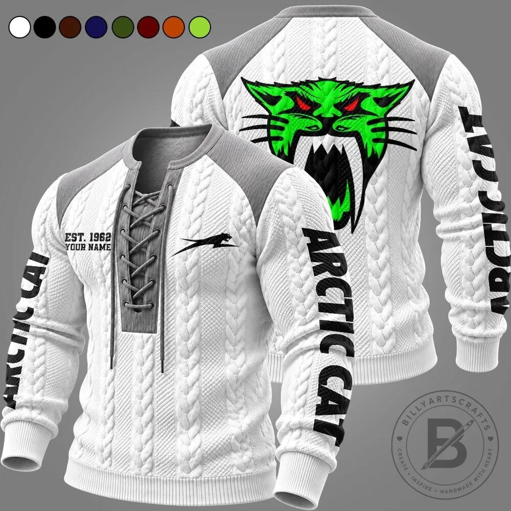 Arctic Cat Snowmobile Racing Team Logo Lace-Up Long Sleeve Pullover Sweatshirt 1 Arctic Cat Snowmobile Racing Team Logo Lace-Up Long Sleeve Pullover Sweatshirt
