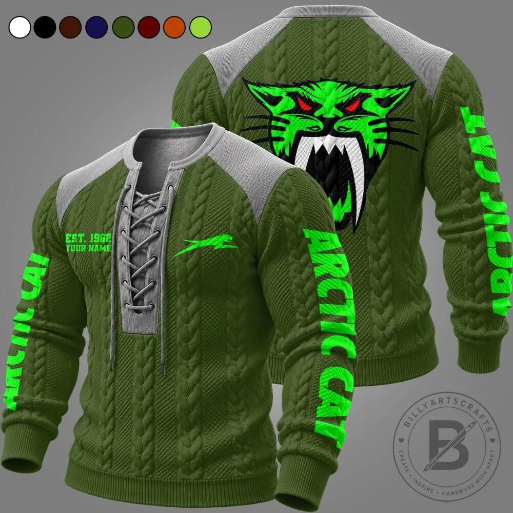 Arctic Cat Snowmobile Racing Team Logo Lace-Up Long Sleeve Pullover Sweatshirt 16 Arctic Cat Snowmobile Racing Team Logo Lace-Up Long Sleeve Pullover Sweatshirt