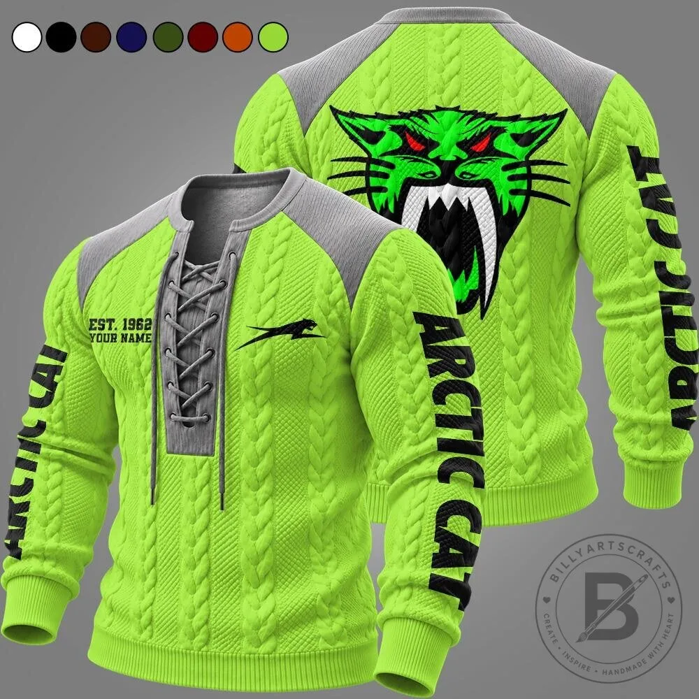 Arctic Cat Snowmobile Racing Team Logo Lace-Up Long Sleeve Pullover Sweatshirt 19 Arctic Cat Snowmobile Racing Team Logo Lace-Up Long Sleeve Pullover Sweatshirt