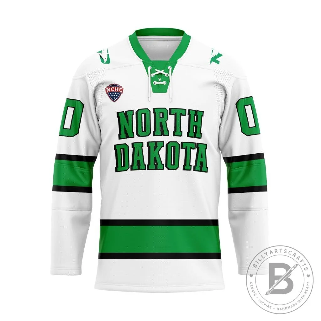 North Dakota Fighting Hawks Personalized Home White Hockey Jersey