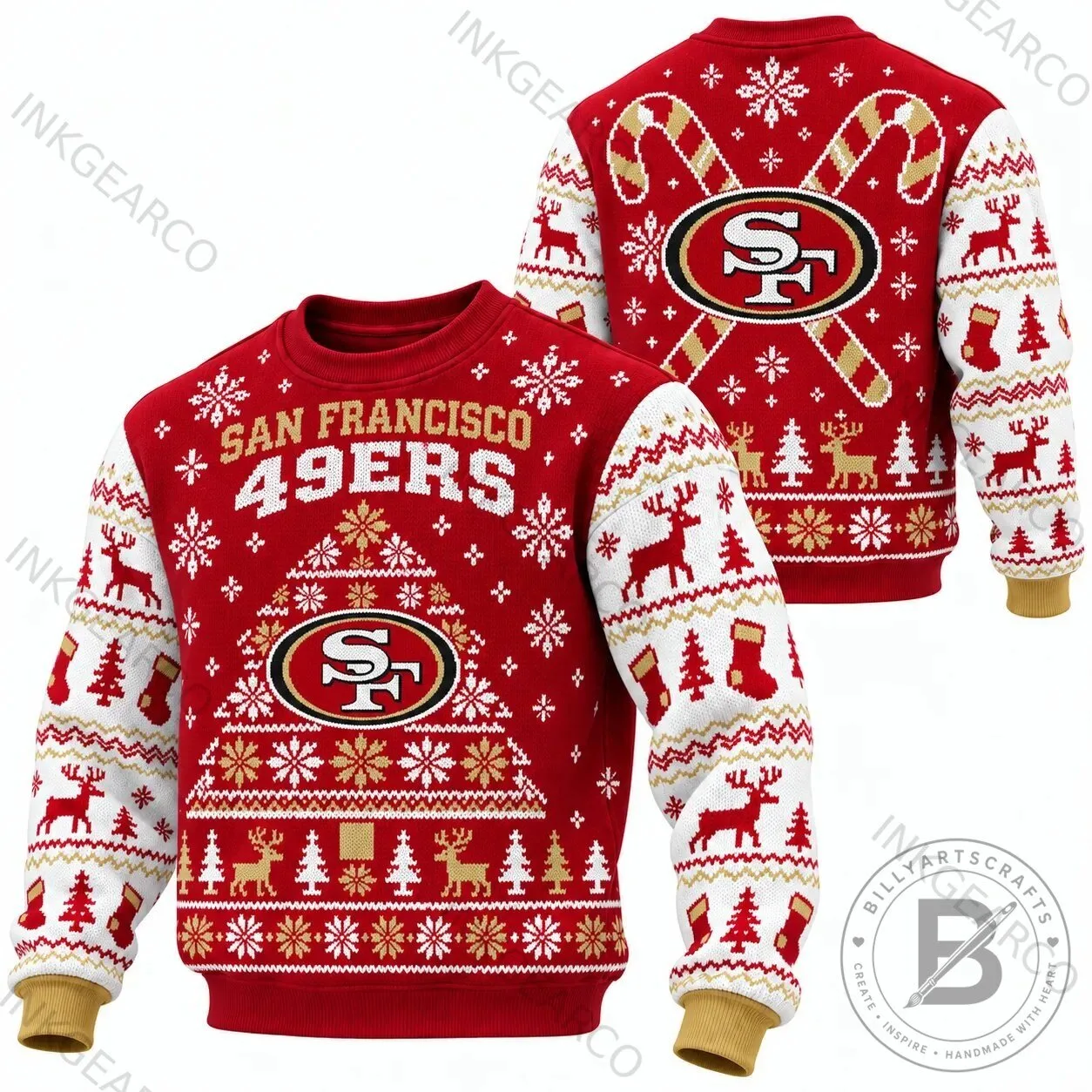 San Francisco 49ers Christmas Tree Pattern Holiday Crewneck Sweatshirt