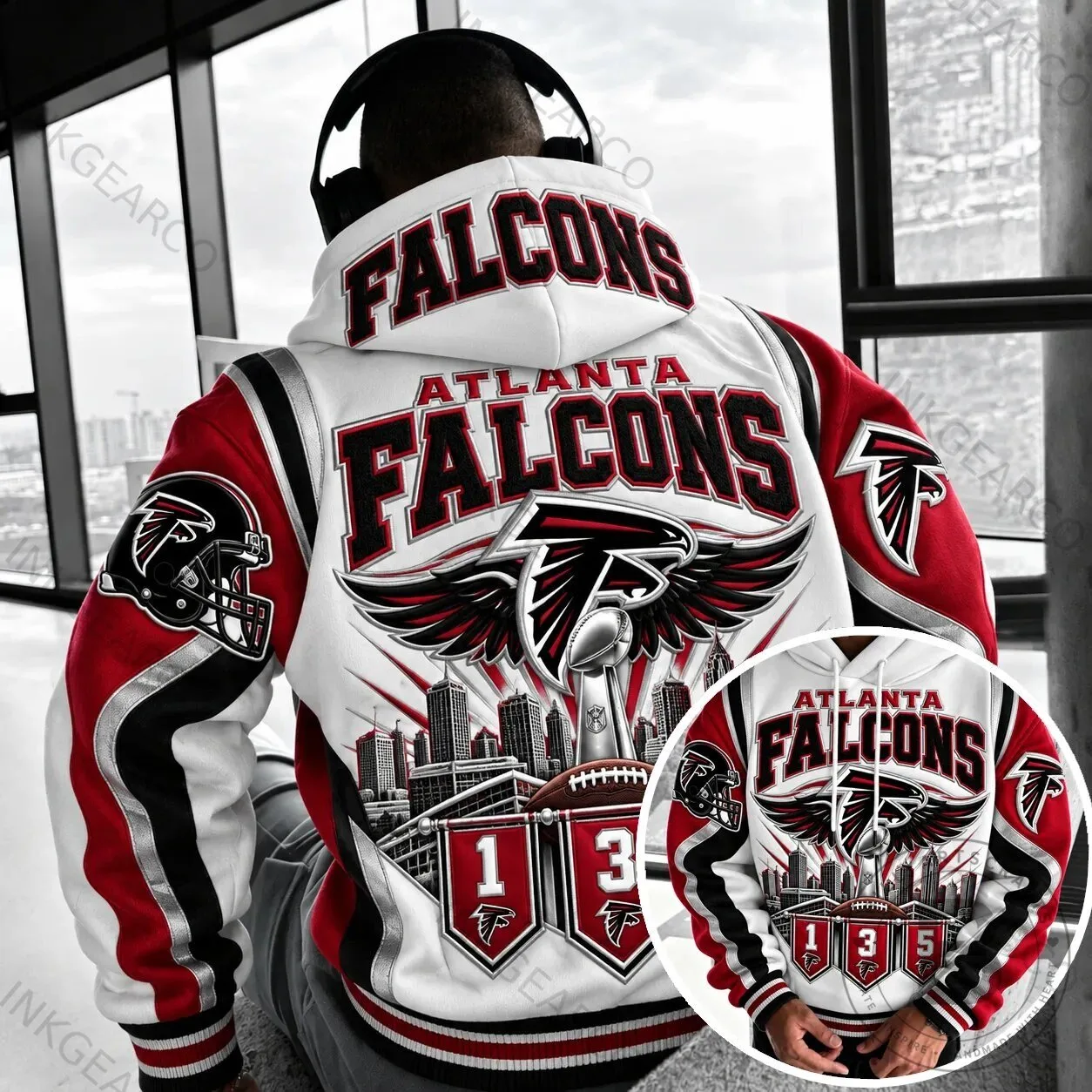 Atlanta Falcons NFL Football Team Cityscape Design Adult Fan Hoodie