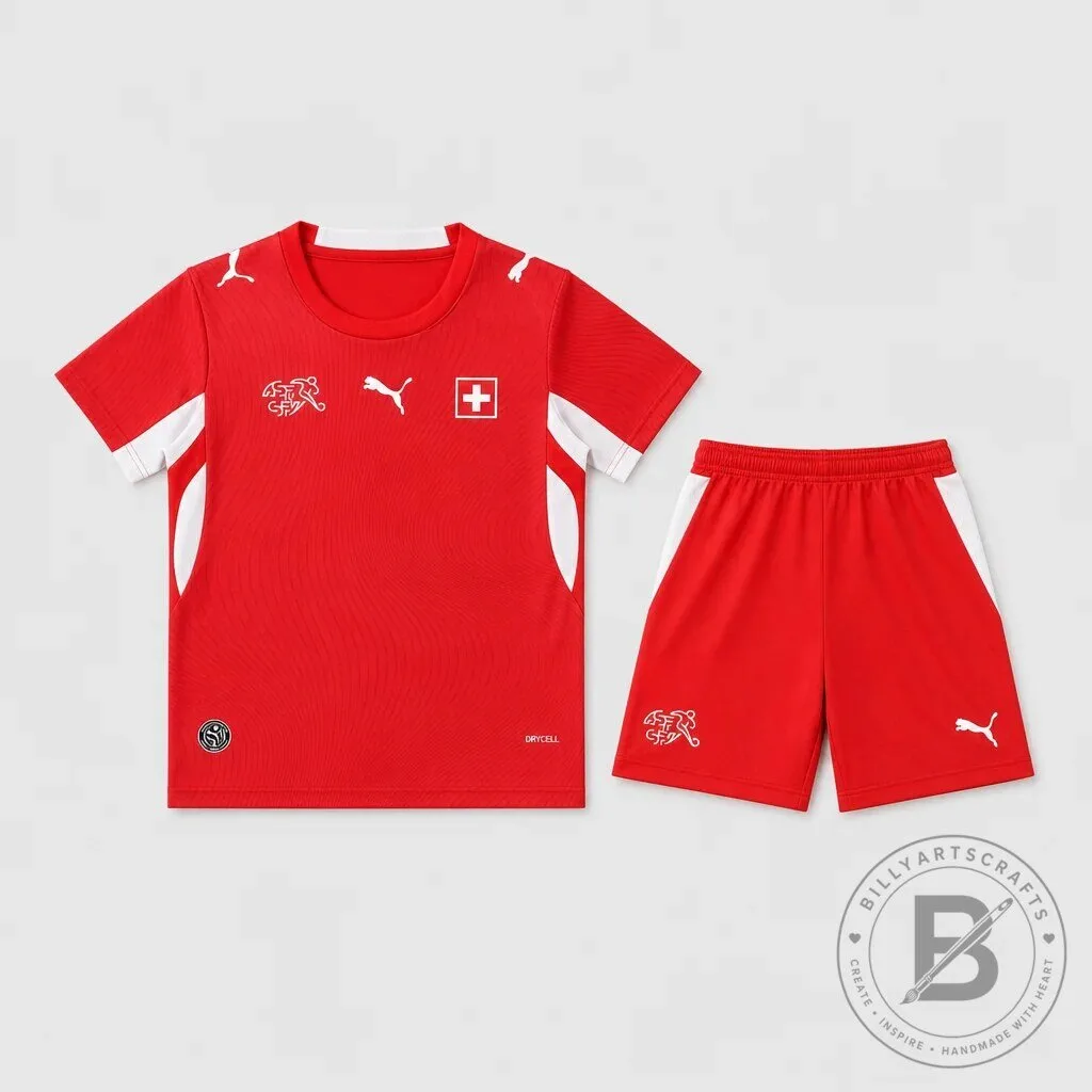 Switzerland National Football Team Kids Home Kit Soccer Jersey and Shorts Set