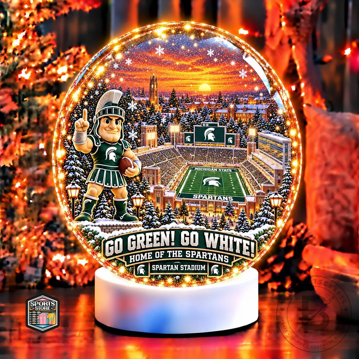 Michigan State Spartans Football Stadium Snow Globe Christmas Ornament
