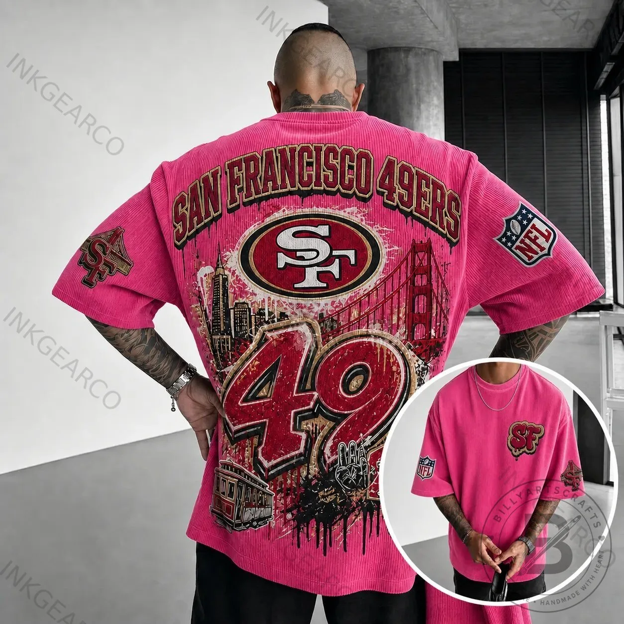 San Francisco 49ers NFL Football Team Pink Corduroy Oversized T-Shirt