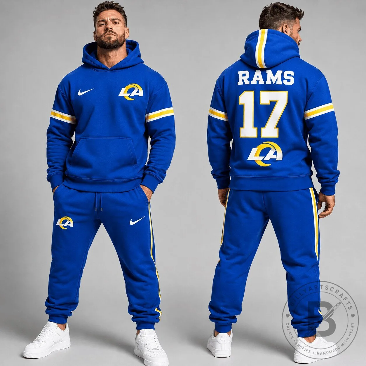 Los Angeles Rams Football Team Royal Blue Hoodie with Number 17 and Jogger Set