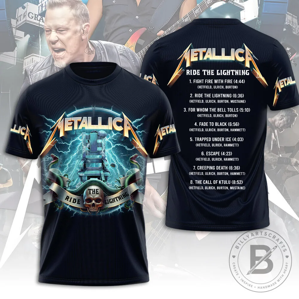 Metallica Ride The Lightning Album Art Graphic Black T-Shirt