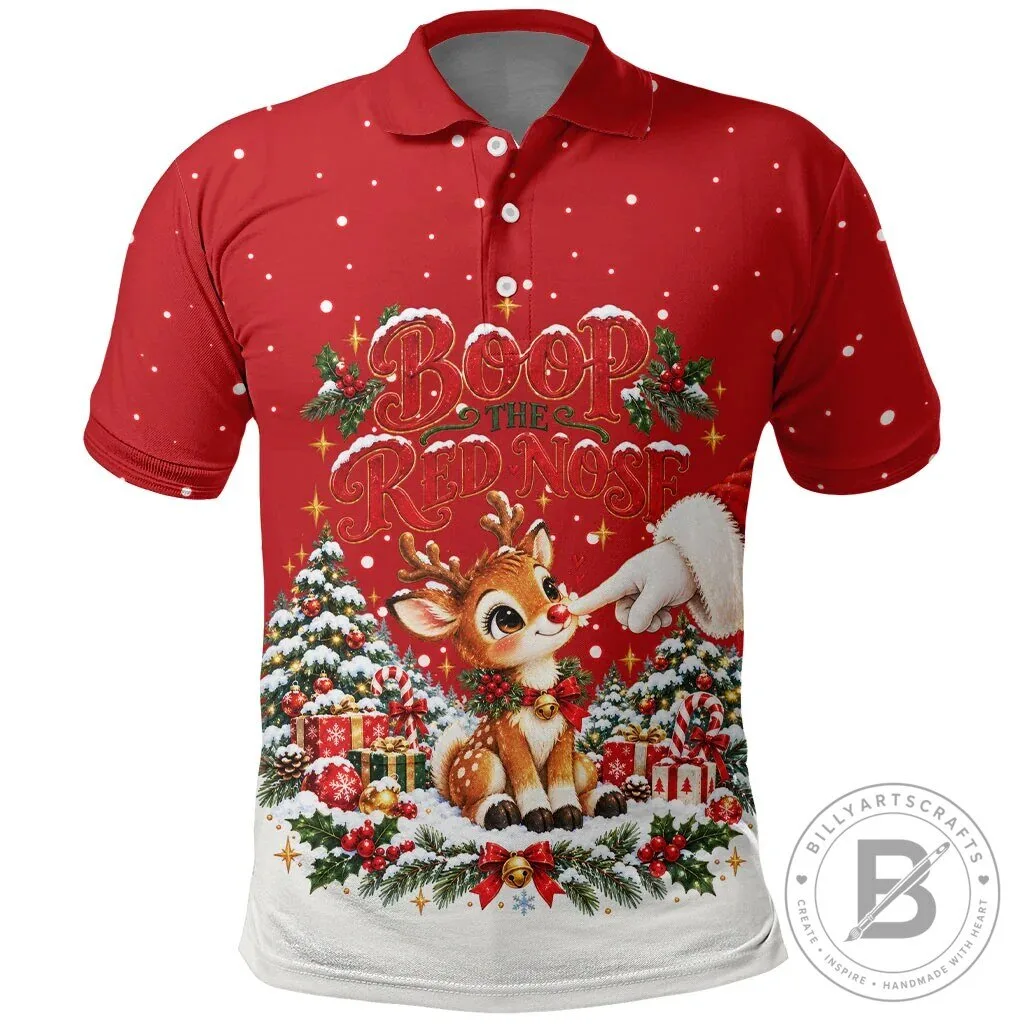 Boop The Red Nose Reindeer Christmas Holiday Polo Shirt