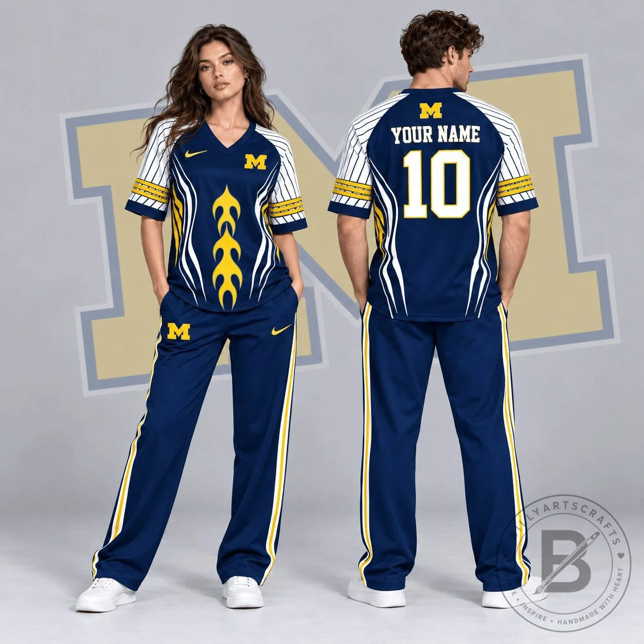 Michigan Wolverines NCAA Flame Stripe Personalized V-Neck Baseball Jersey 1 Michigan Wolverines NCAA Flame Stripe Personalized V-Neck Baseball Jersey