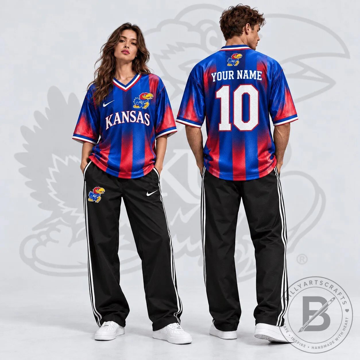 Kansas Jayhawks NCAA Personalized Gradient V-Neck Jersey